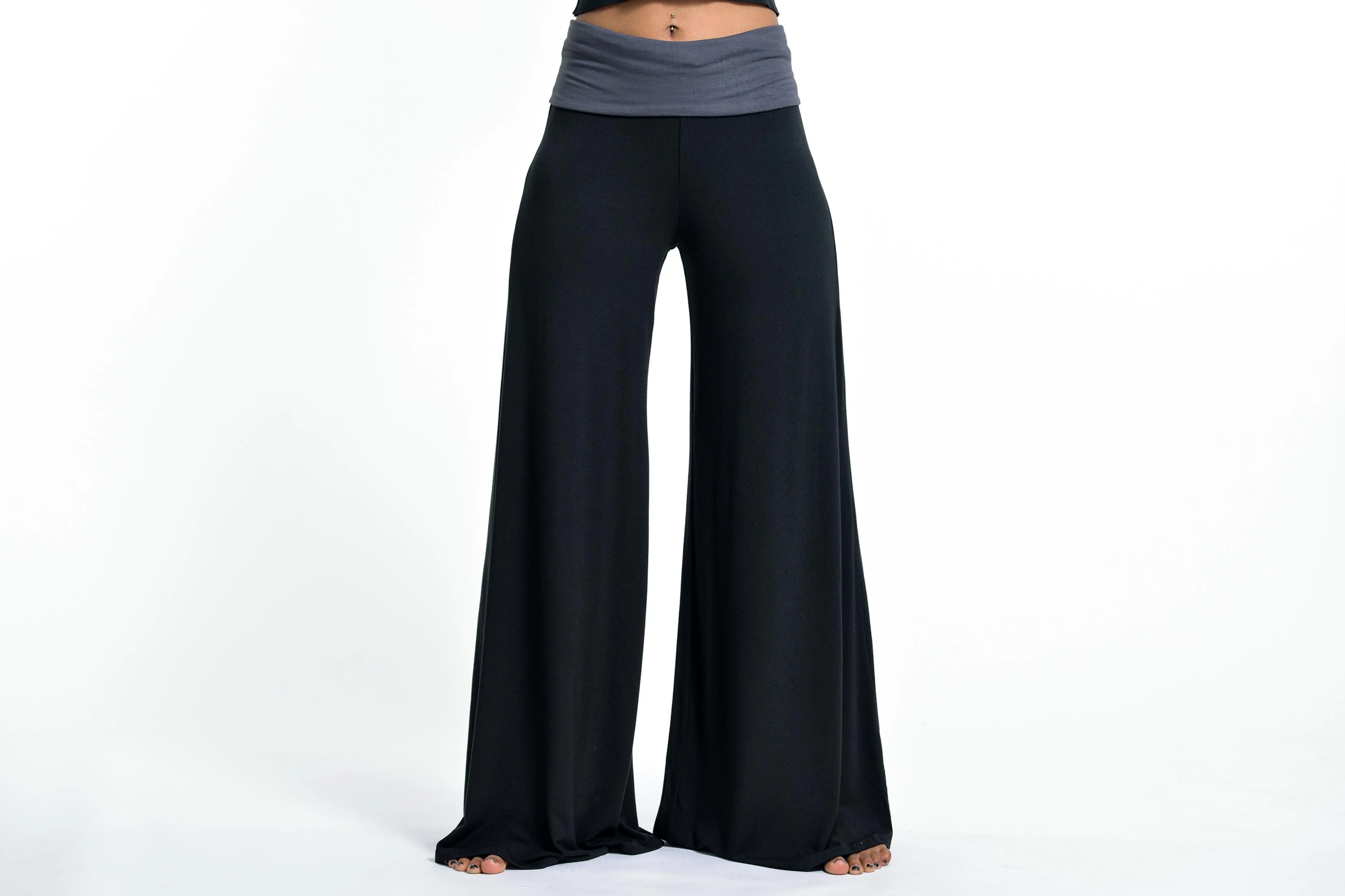 Wide Leg Palazzo Harem Pants Cotton Spandex in Solid Black - Image 2