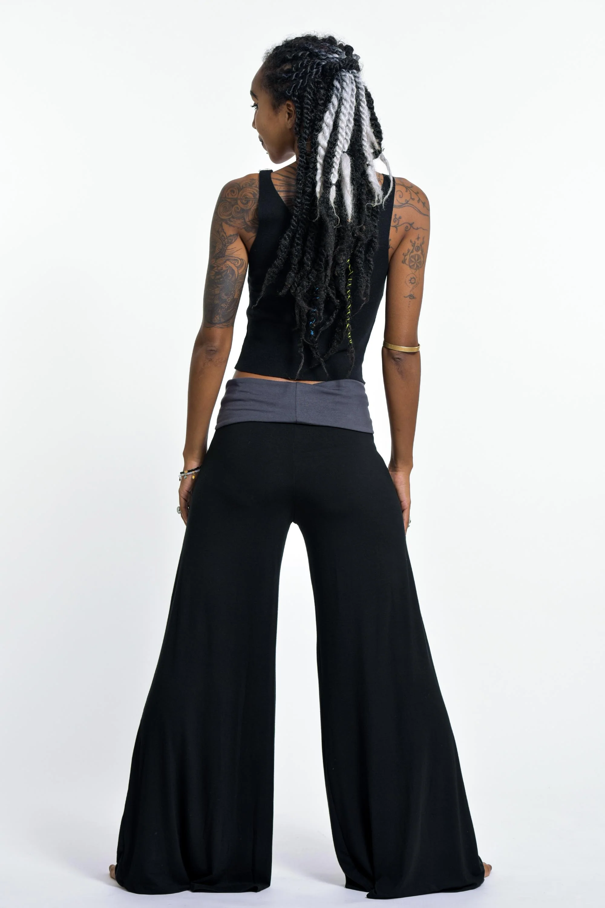 Wide Leg Palazzo Harem Pants Cotton Spandex in Solid Black - Image 4