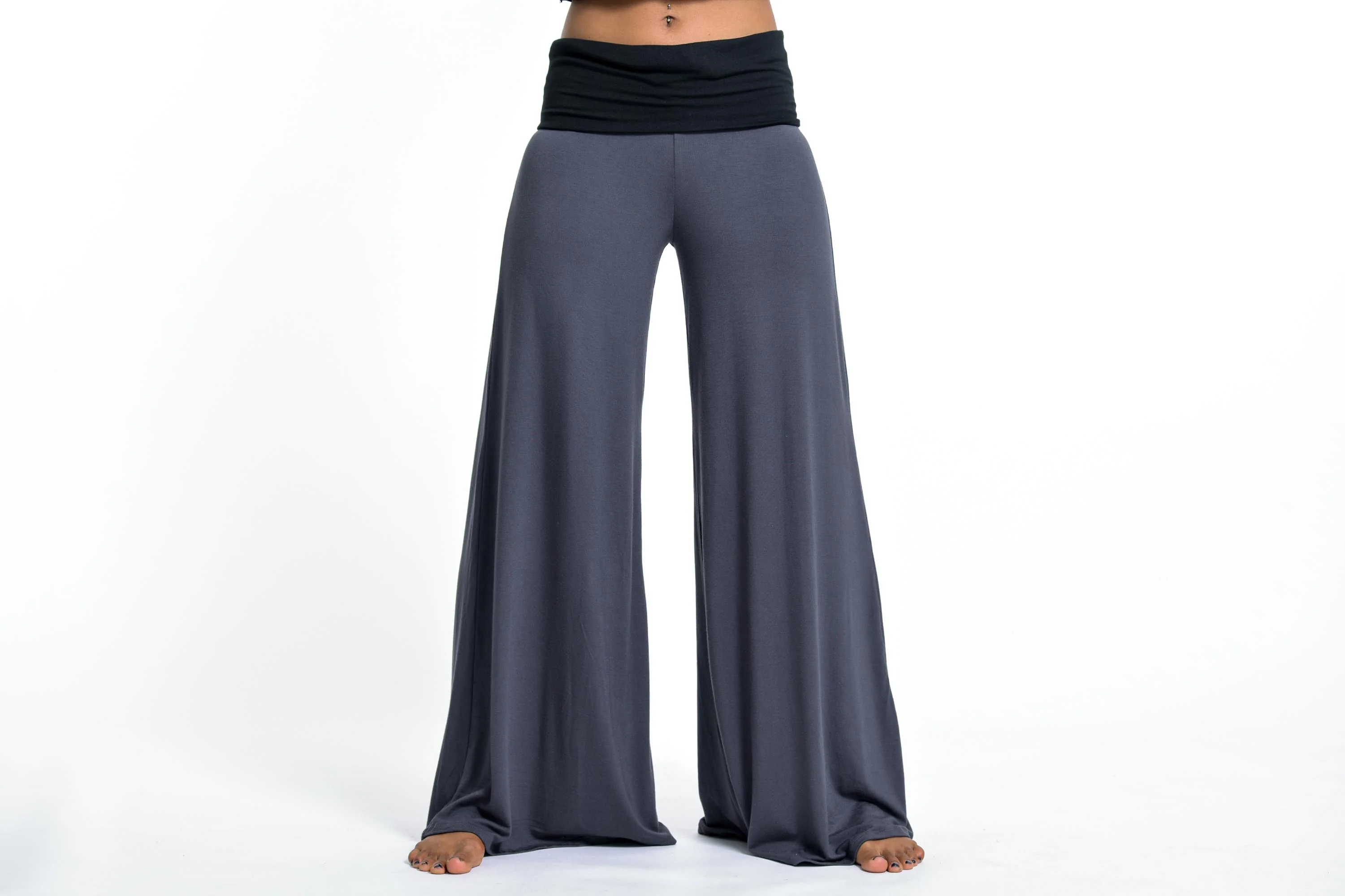 Wide Leg Palazzo Harem Pants Cotton Spandex in Solid Gray - Image 2