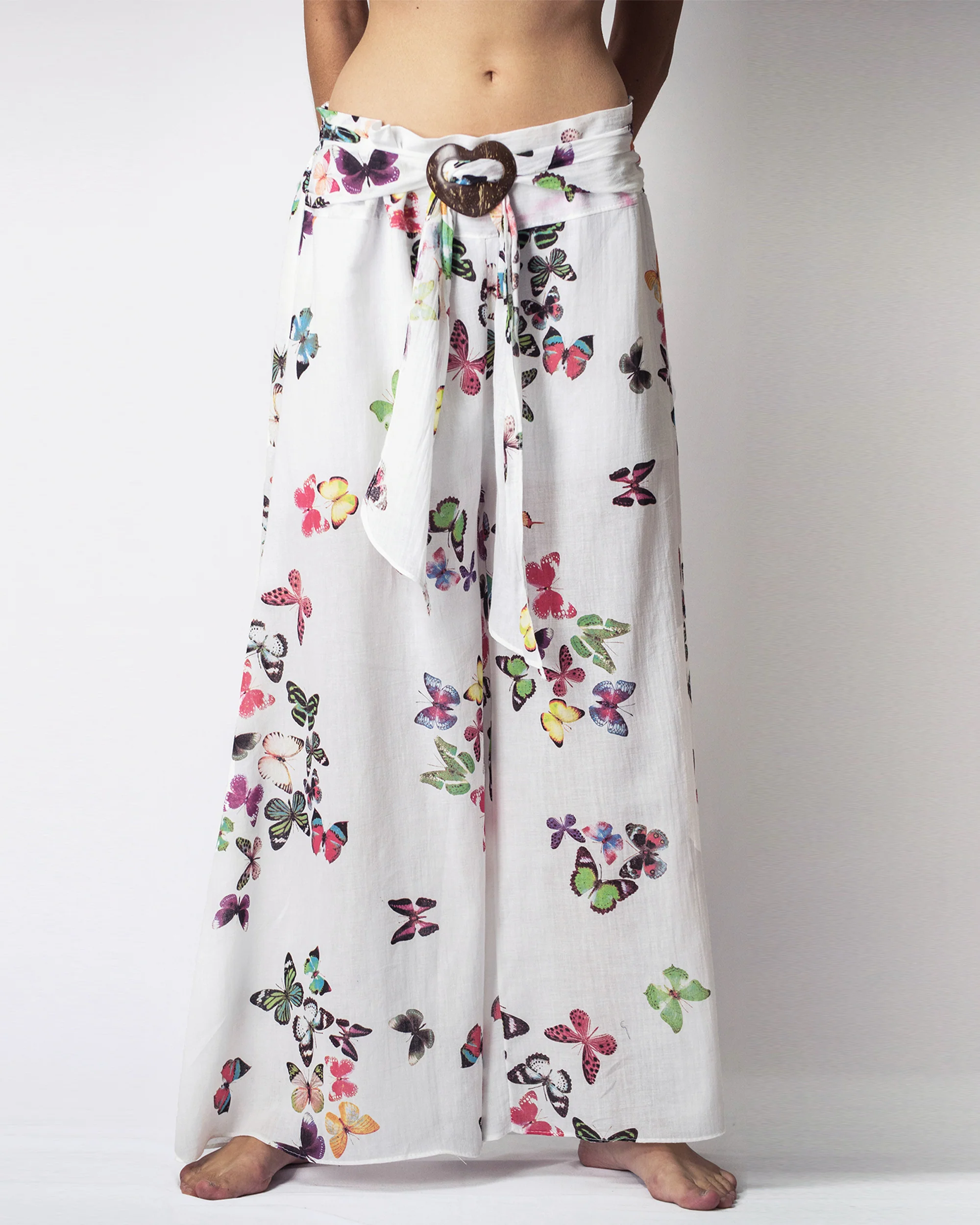 Women's Thai Harem Palazzo Pants in Butterflies Pink - Image 2