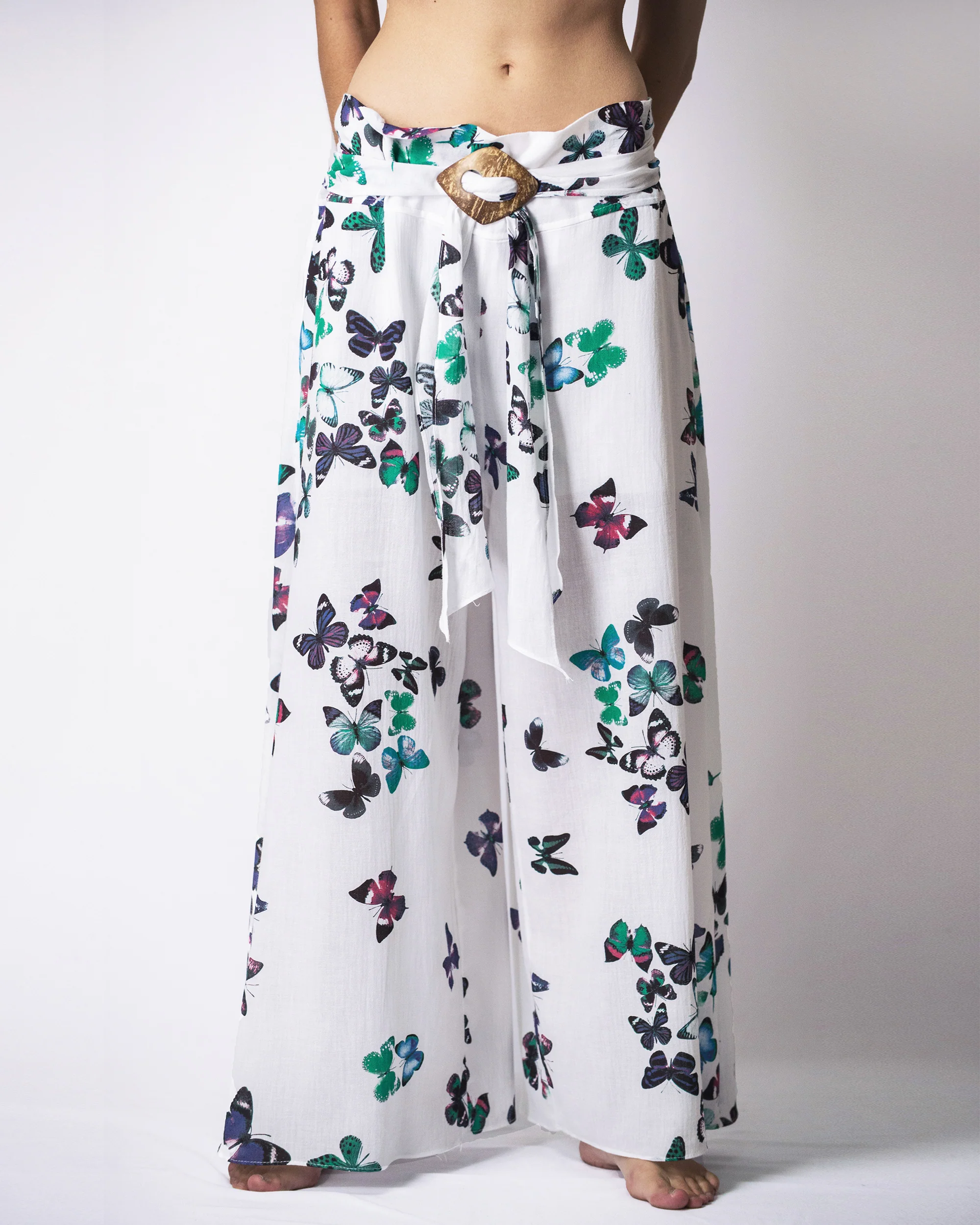 Women's Thai Harem Palazzo Pants in Butterflies Turquoise - Image 2