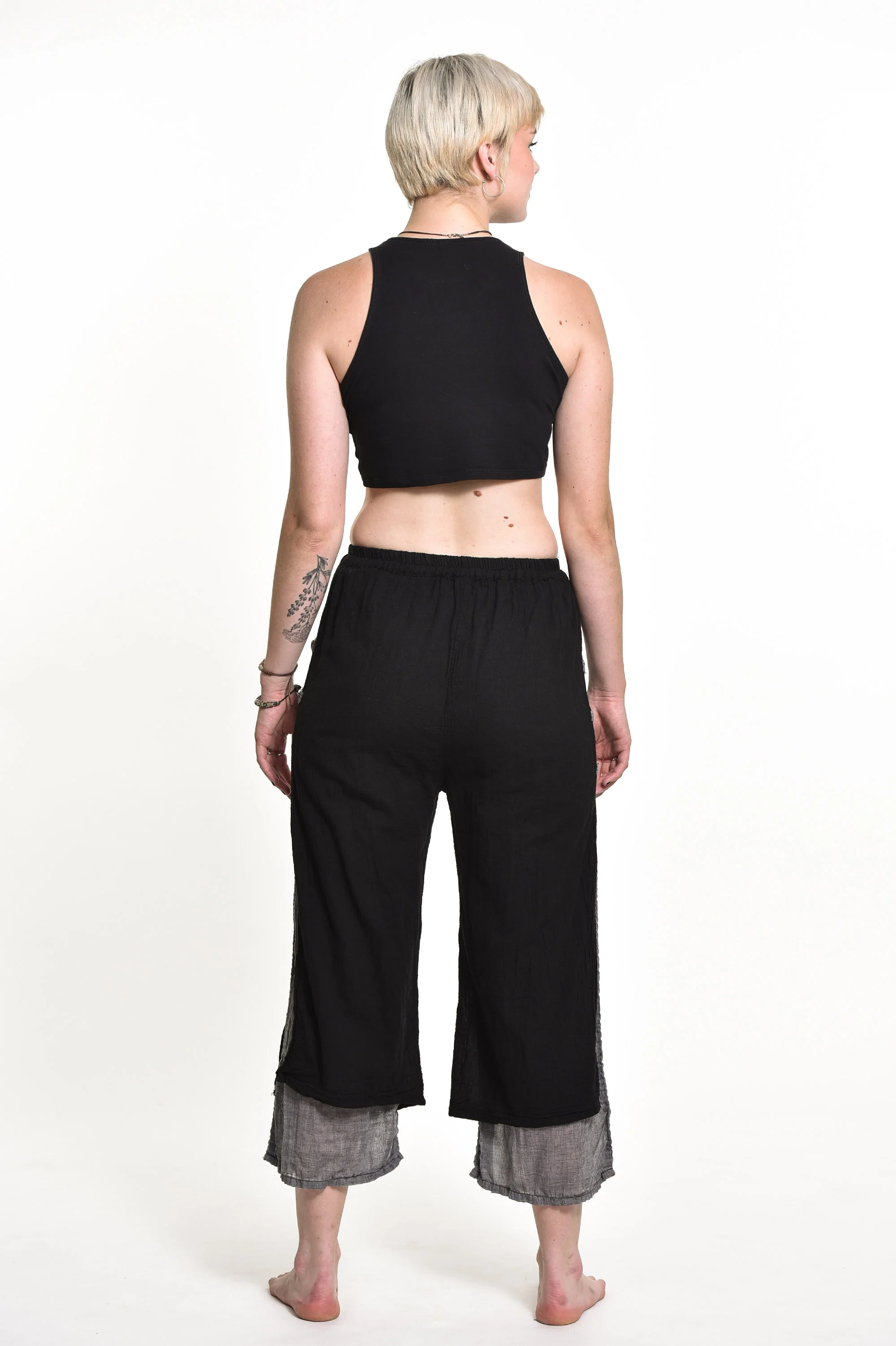 Women's Cotton Double Layers Cropped Pants in Solid Black - Image 4