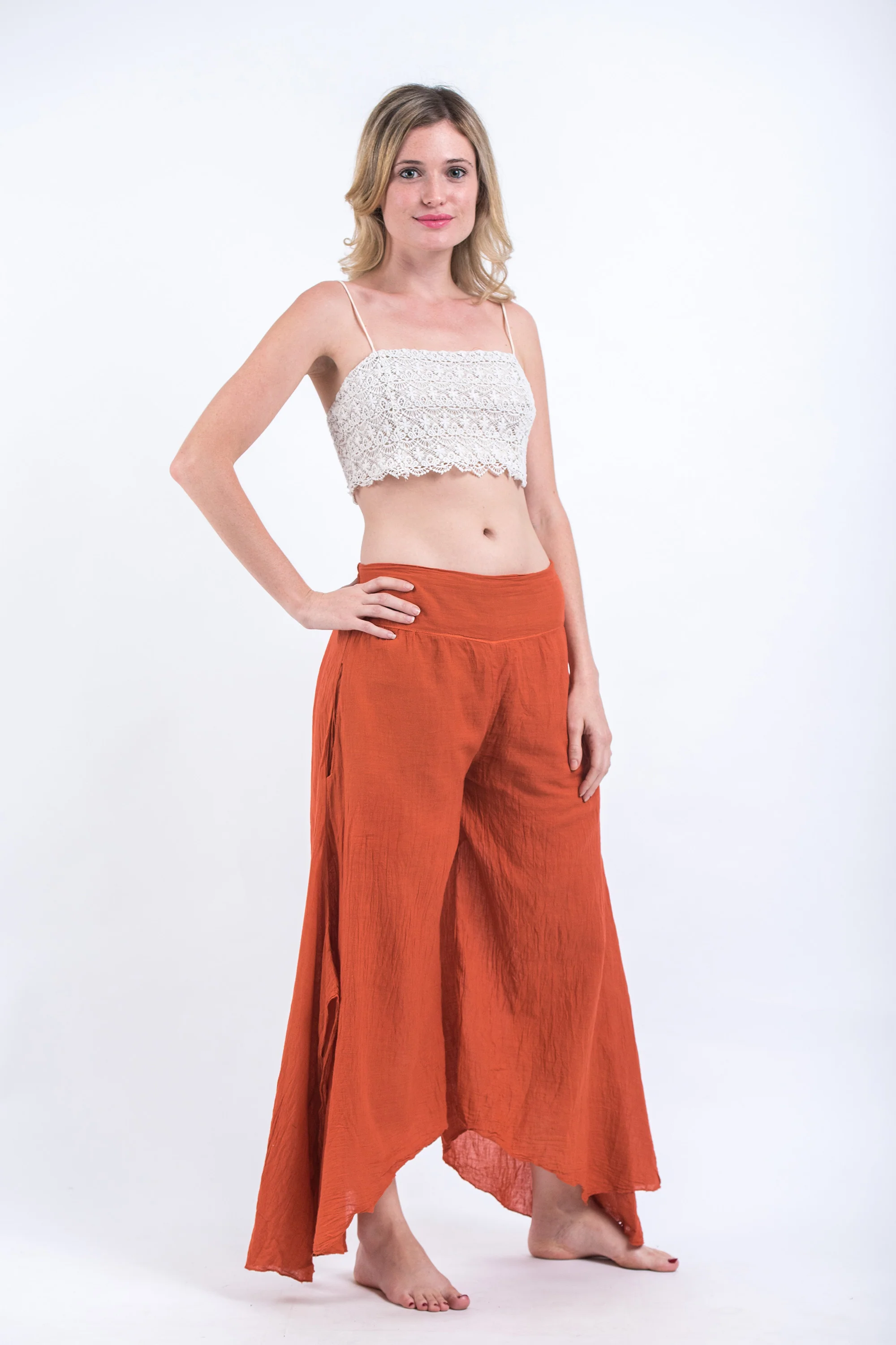 Women's Cotton Tinkerbell Palazzo Pants in Brick Orange - Image 3