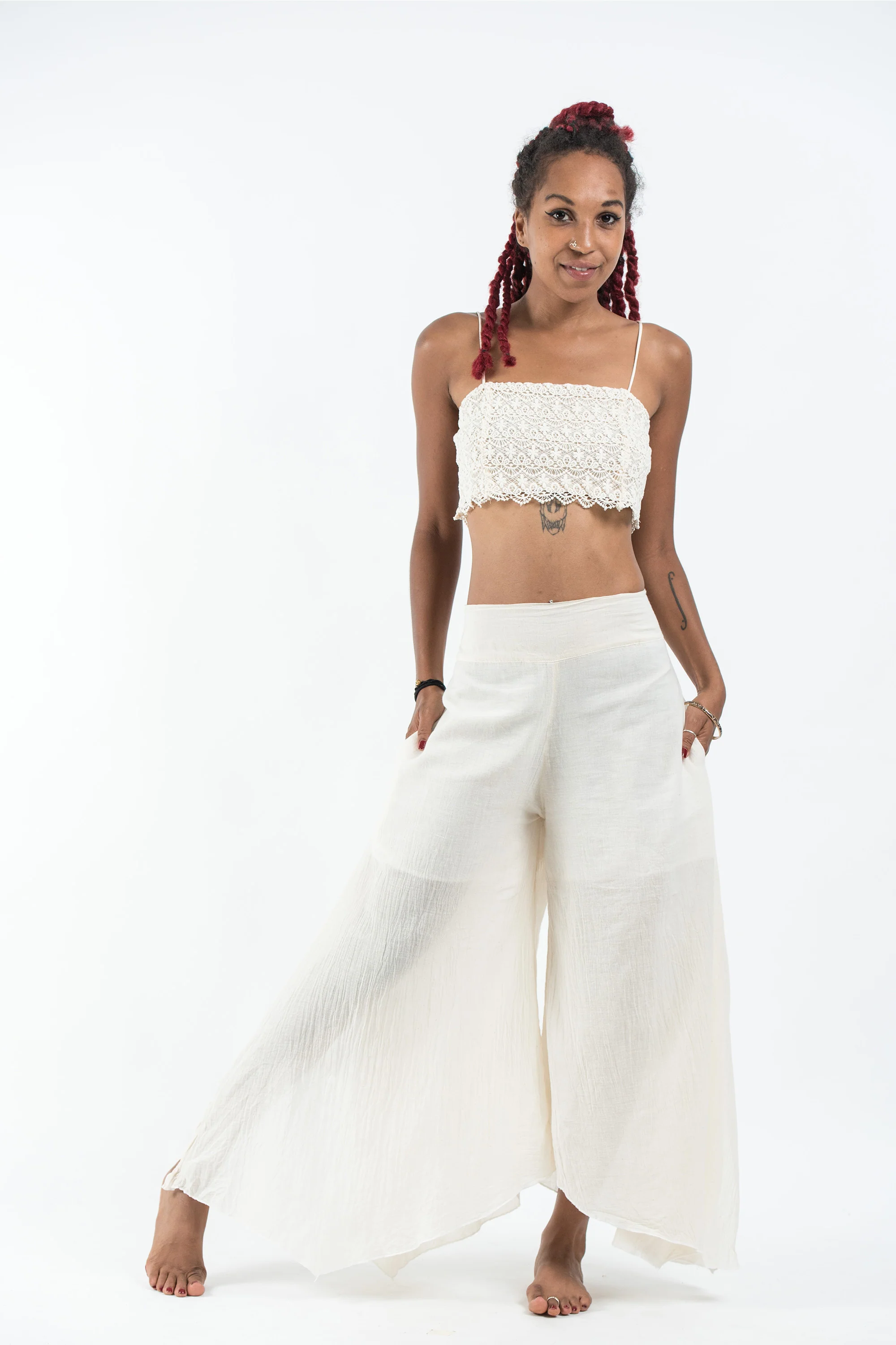 Women's Cotton Tinkerbell Palazzo Pants in Off White - Image 5