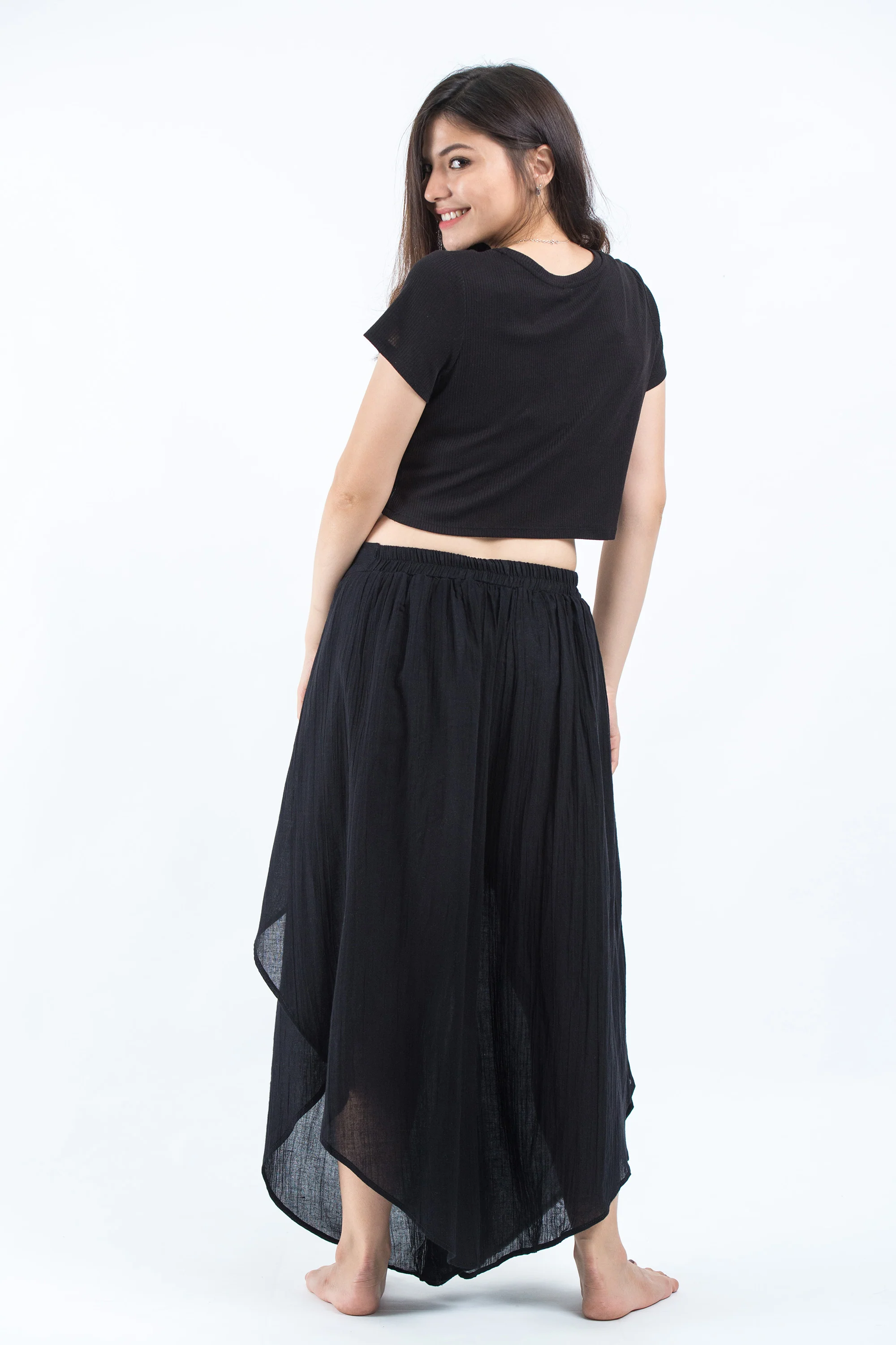Women's Cotton Tulip Palazzo Pants in Black - Image 4