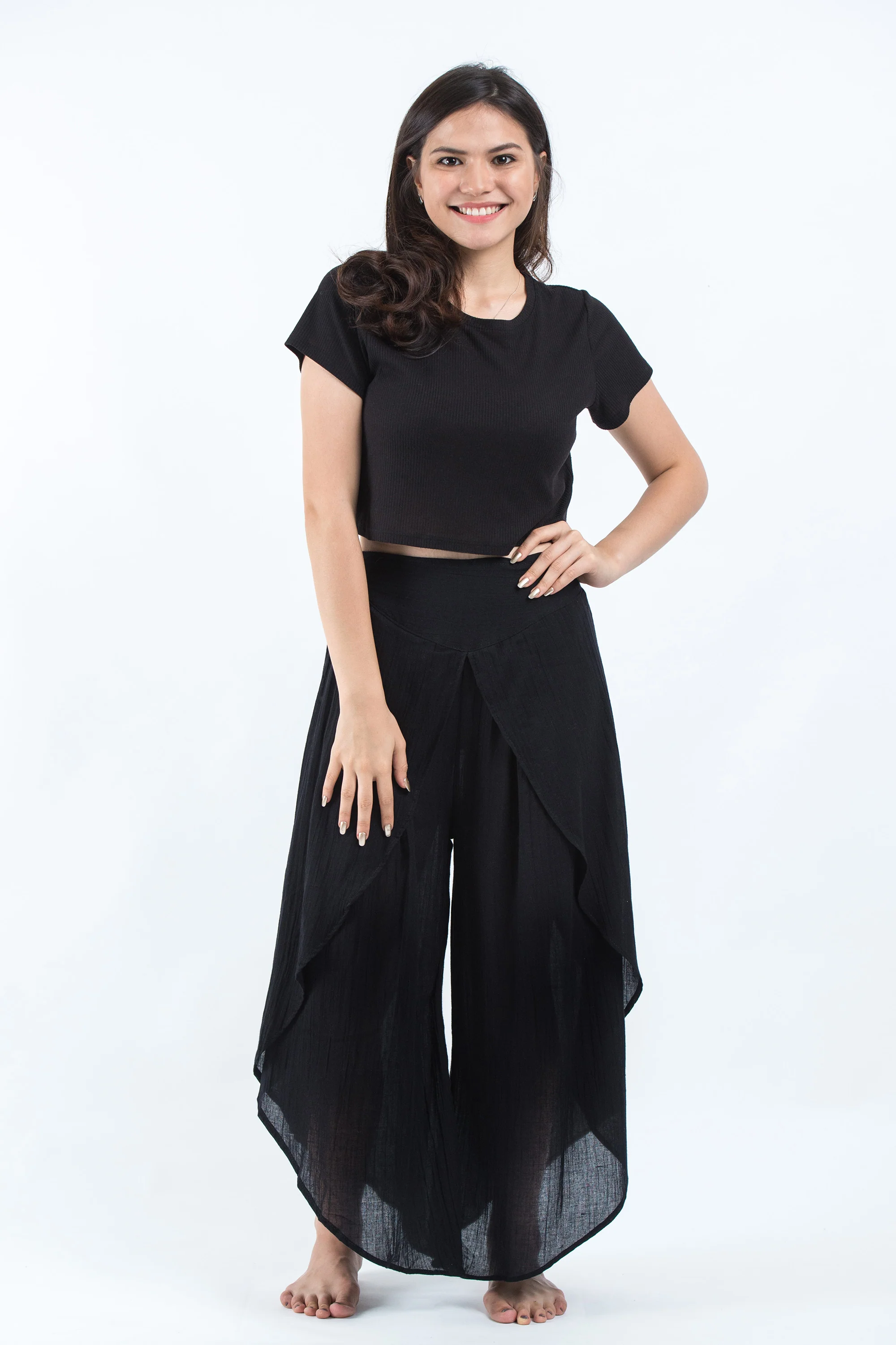 Women's Cotton Tulip Palazzo Pants in Black - Image 5