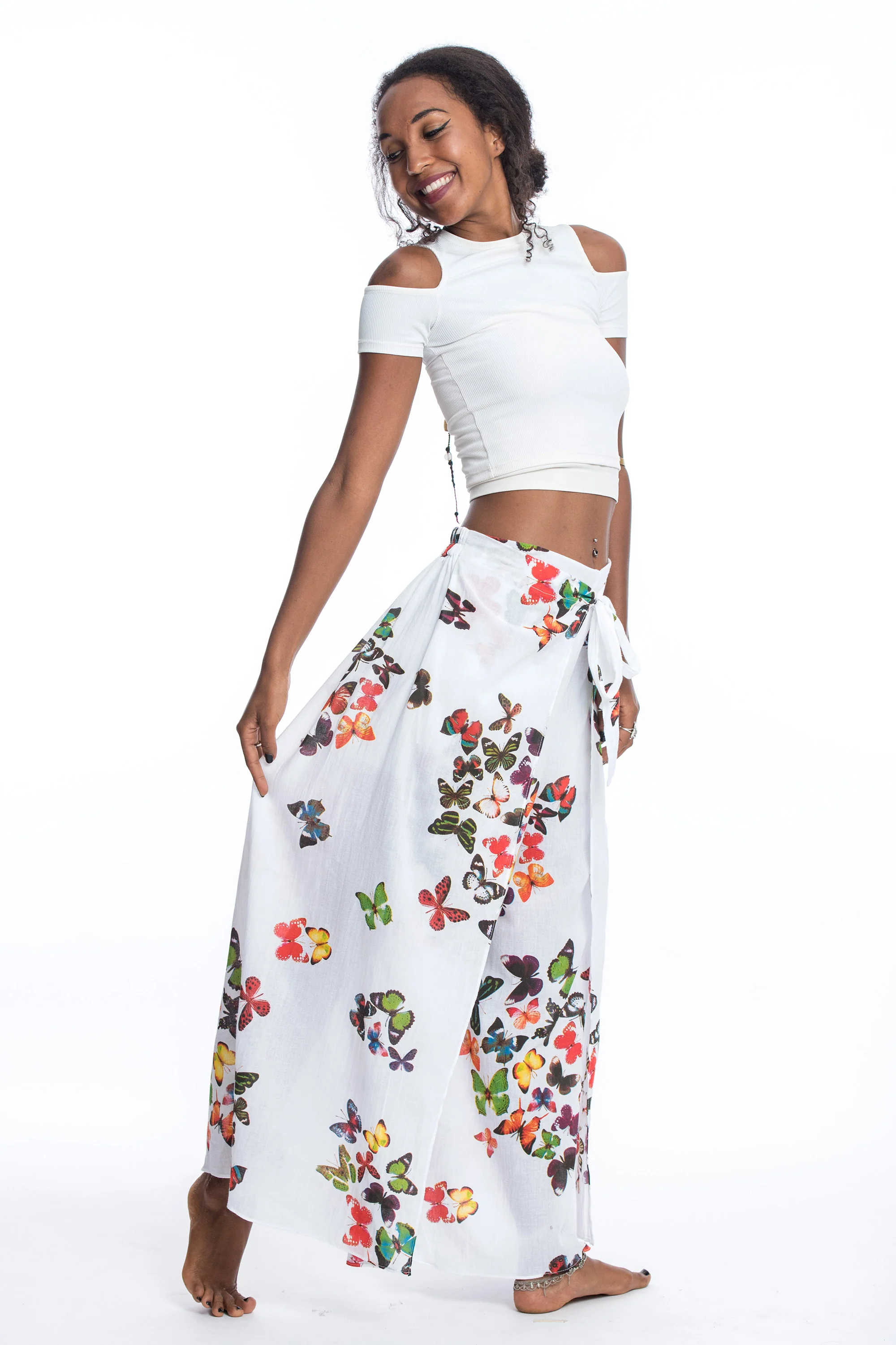 Women's Cotton Wrap Palazzo Pants in Butterflies Pink - Image 6