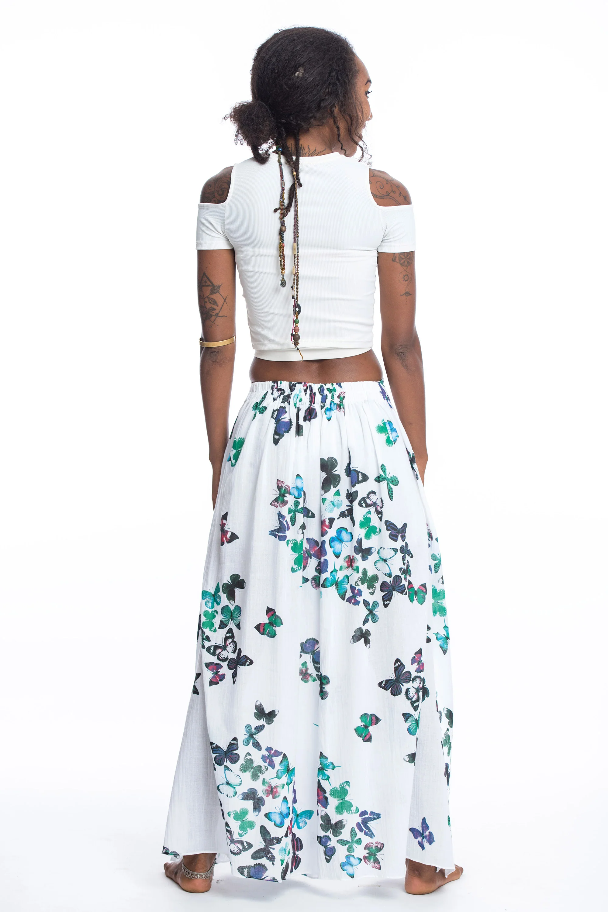 Women's Cotton Wrap Palazzo Pants in Butterflies Turquoise - Image 4