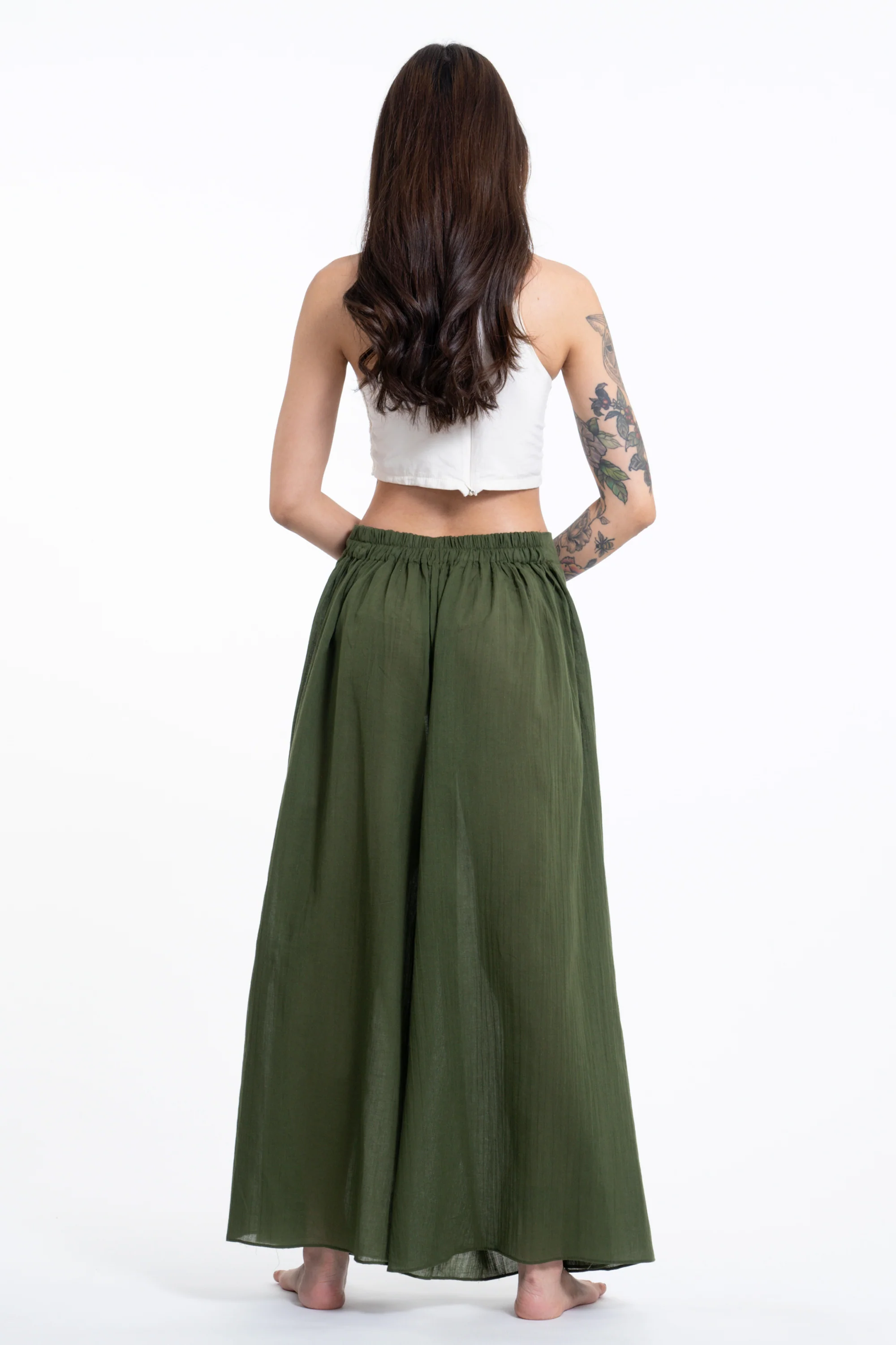 Women's Cotton Wrap Palazzo Pants in Solid Green - Image 4