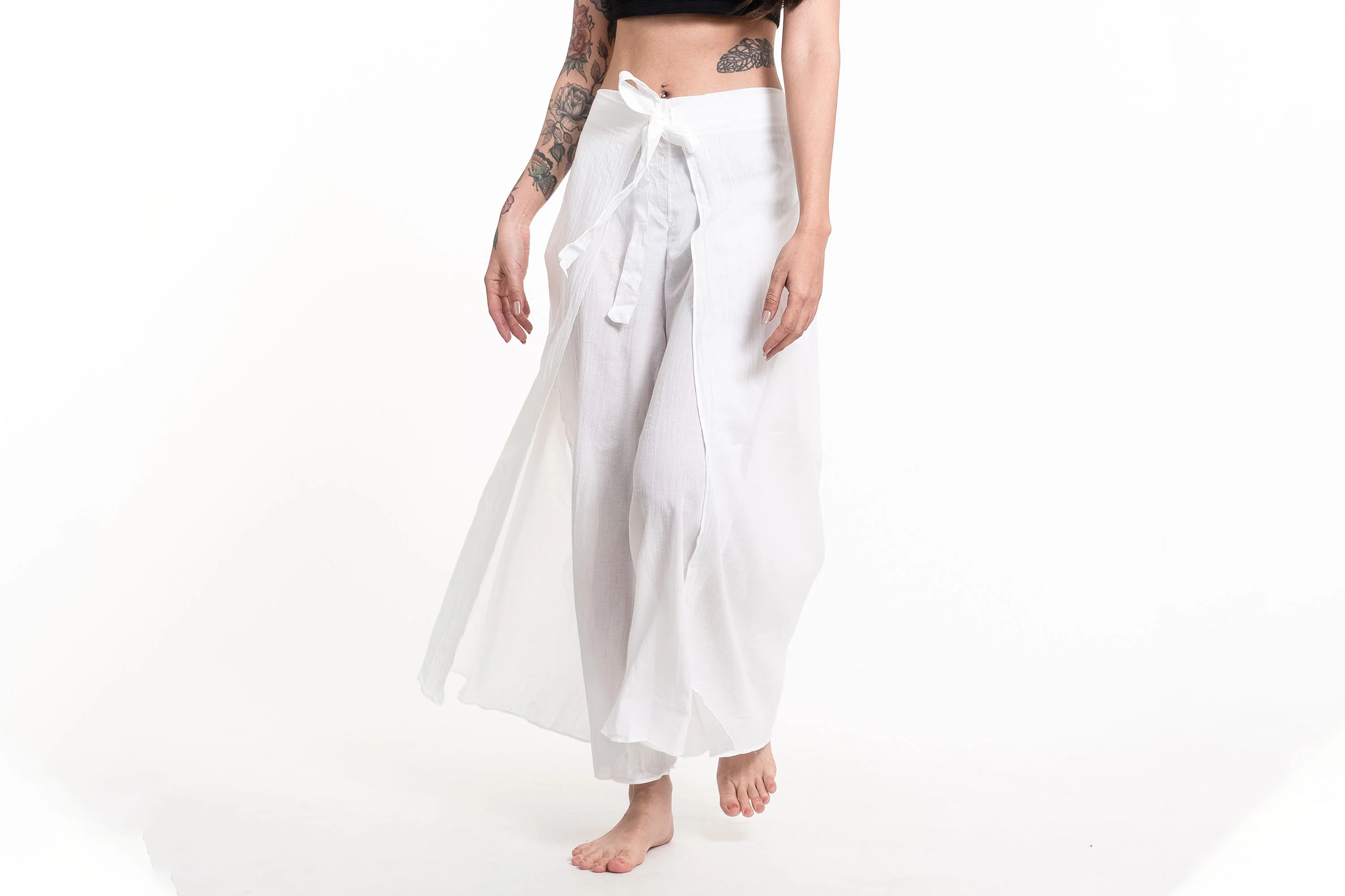 Women's Cotton Wrap Palazzo Pants in Solid White - Image 2
