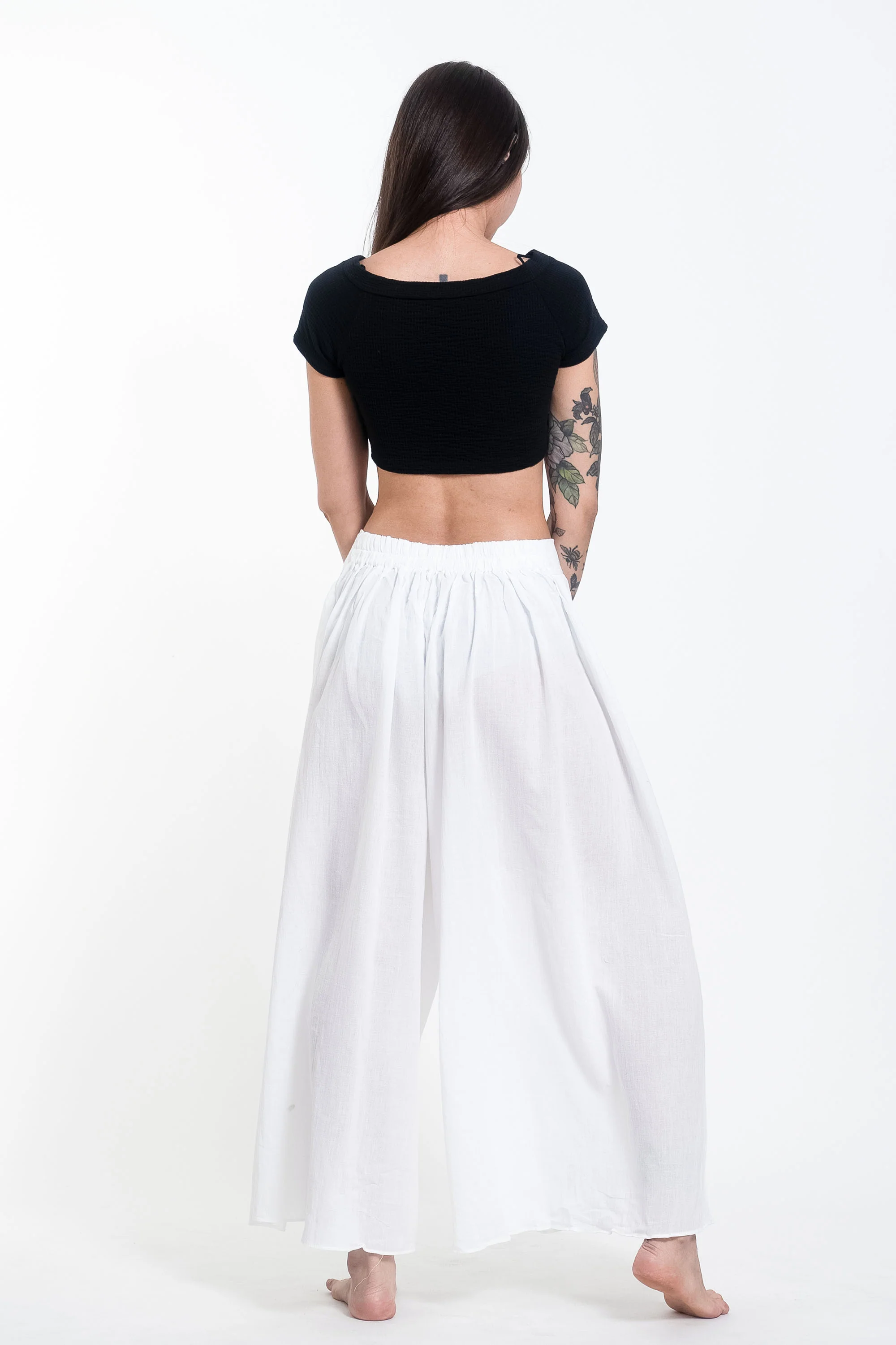 Women's Cotton Wrap Palazzo Pants in Solid White - Image 4