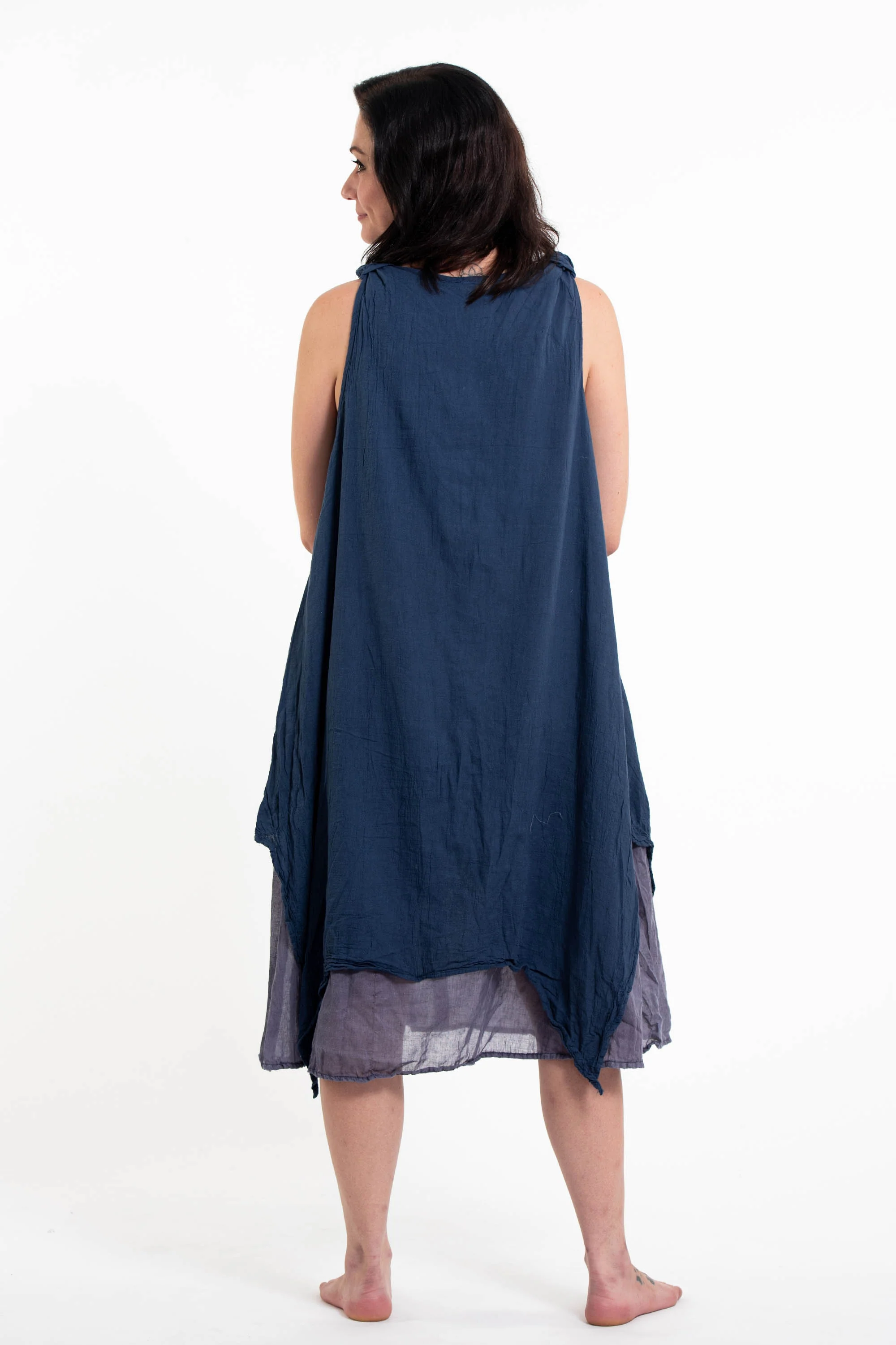Crinkled Hill Tribe Cotton Tank Dress in Navy - Image 3