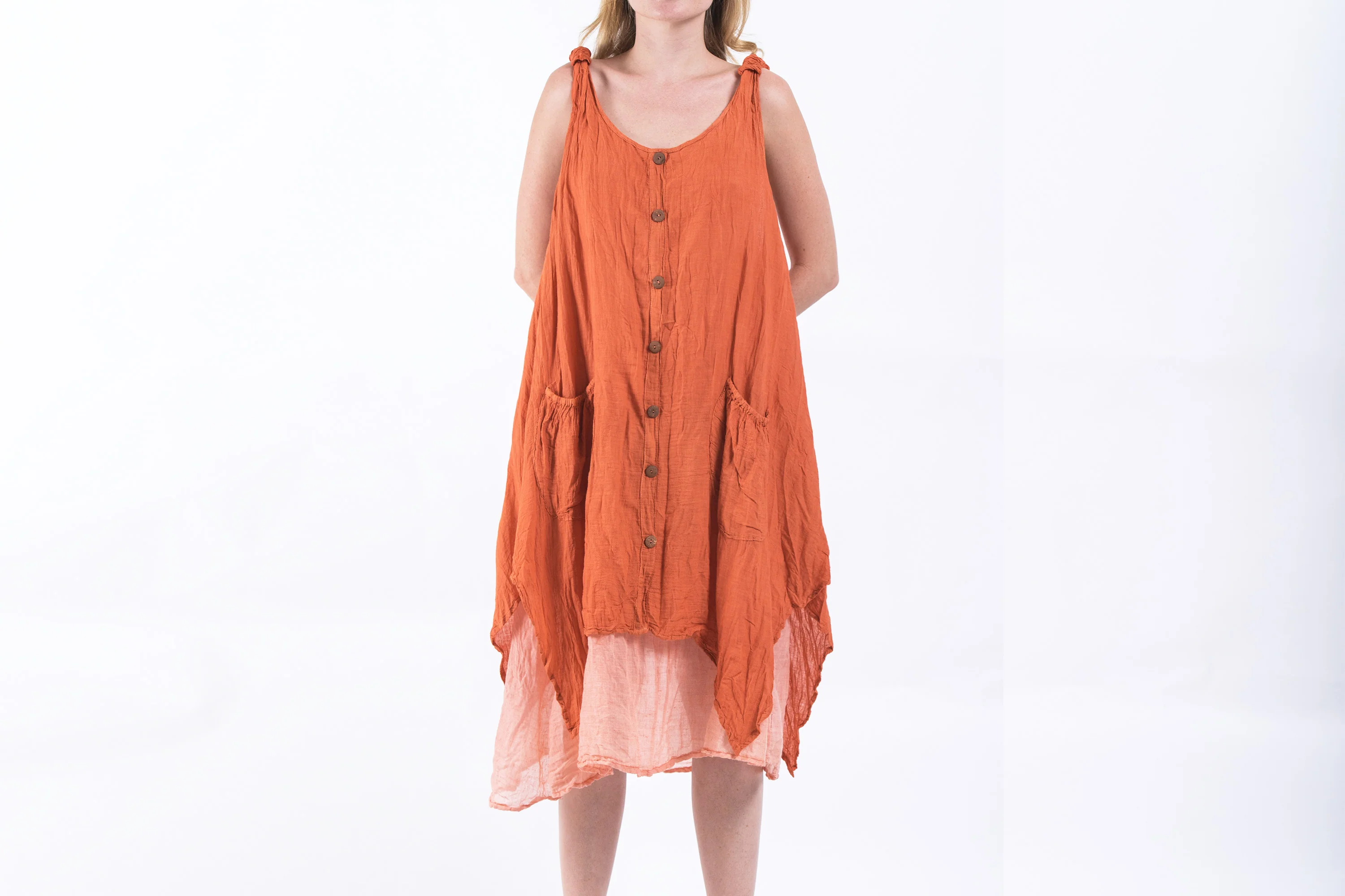 Crinkled Hill Tribe Cotton Tank Dress in Orange - Image 2