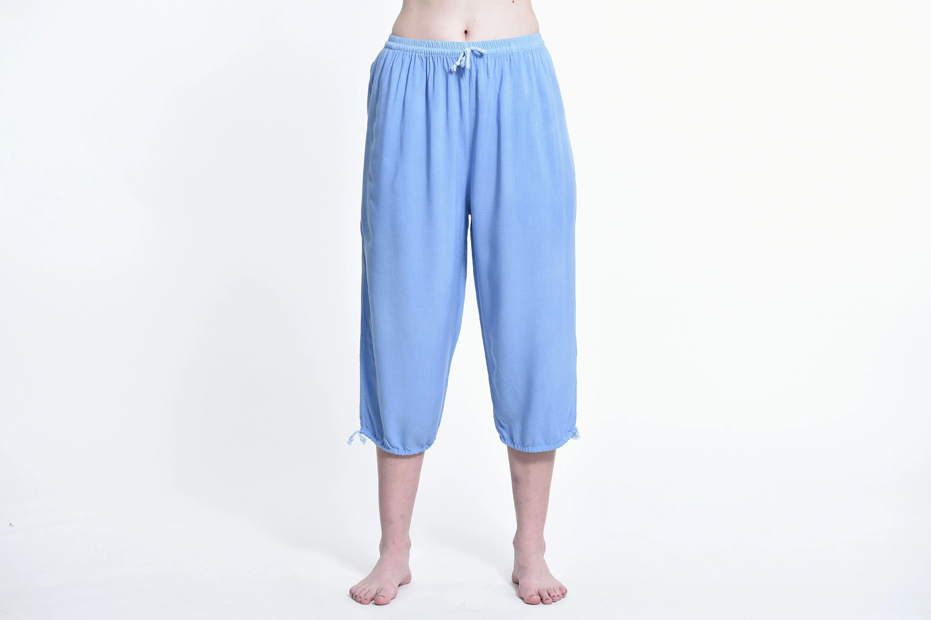 Women's Drawstring Yoga Massage Cropped Pants in Blue - Image 2