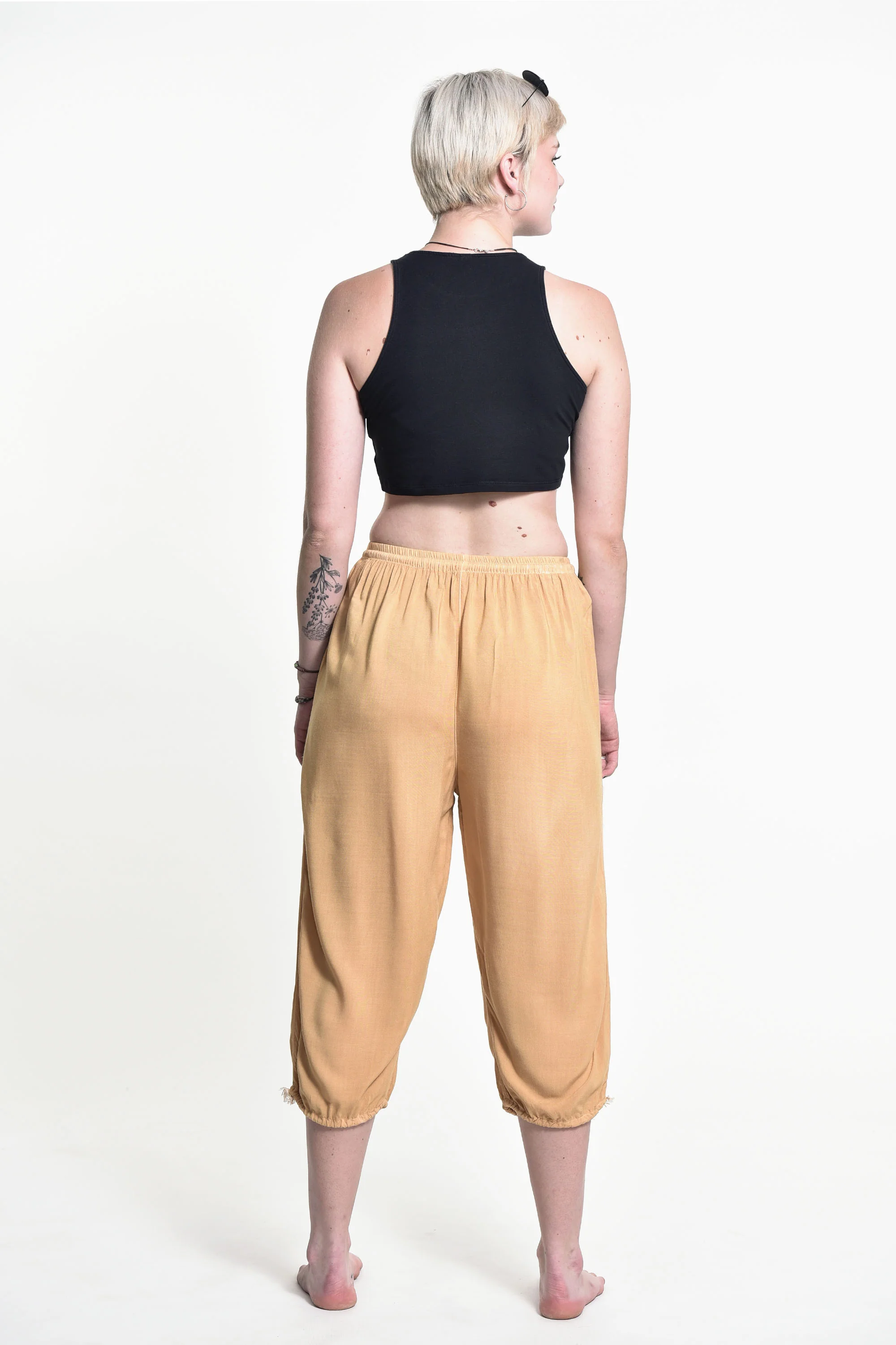 Women's Drawstring Yoga Massage Cropped Pants in Cream - Image 4