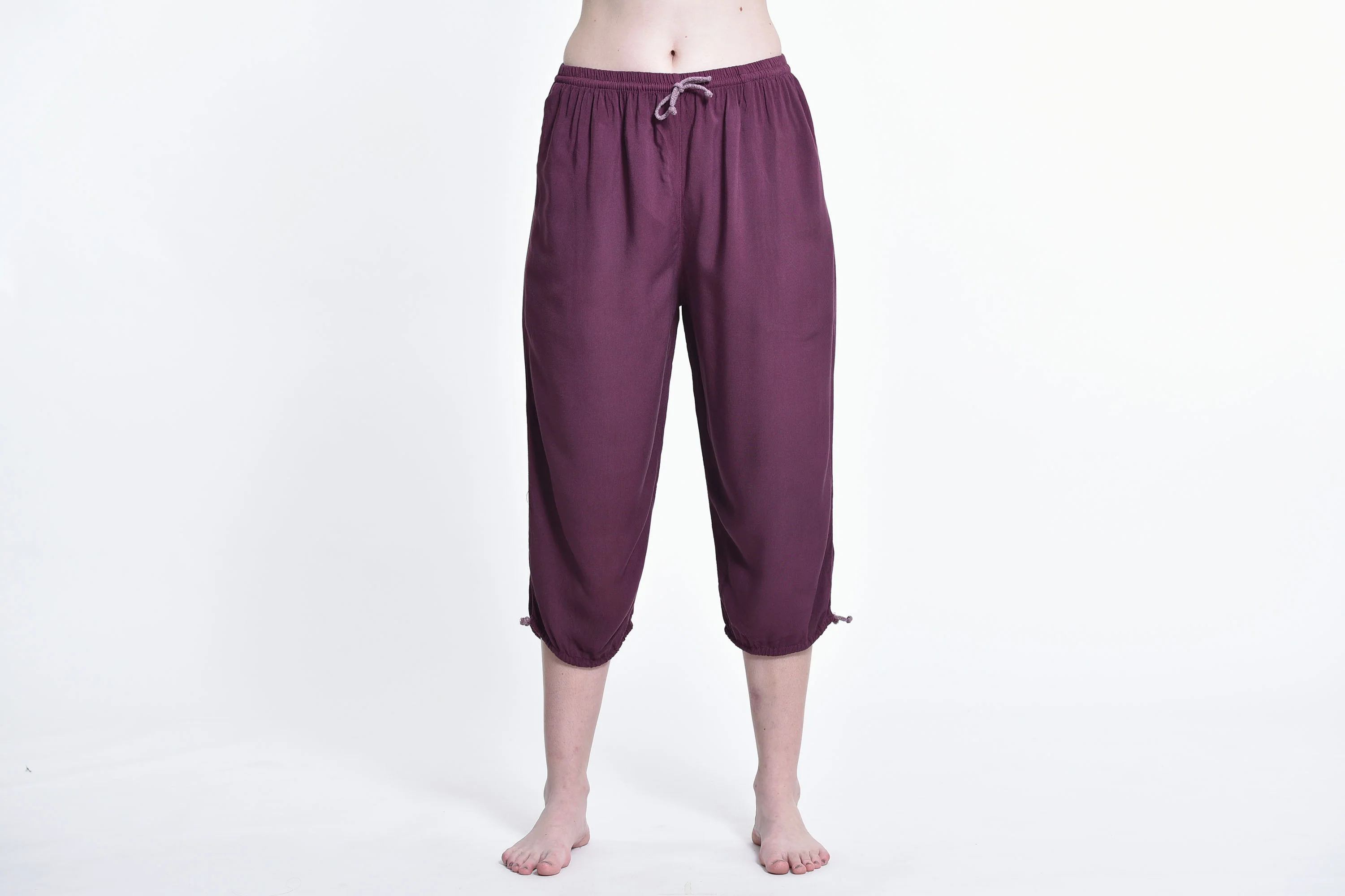 Women's Drawstring Yoga Massage Cropped Pants in Dark Purple - Image 2