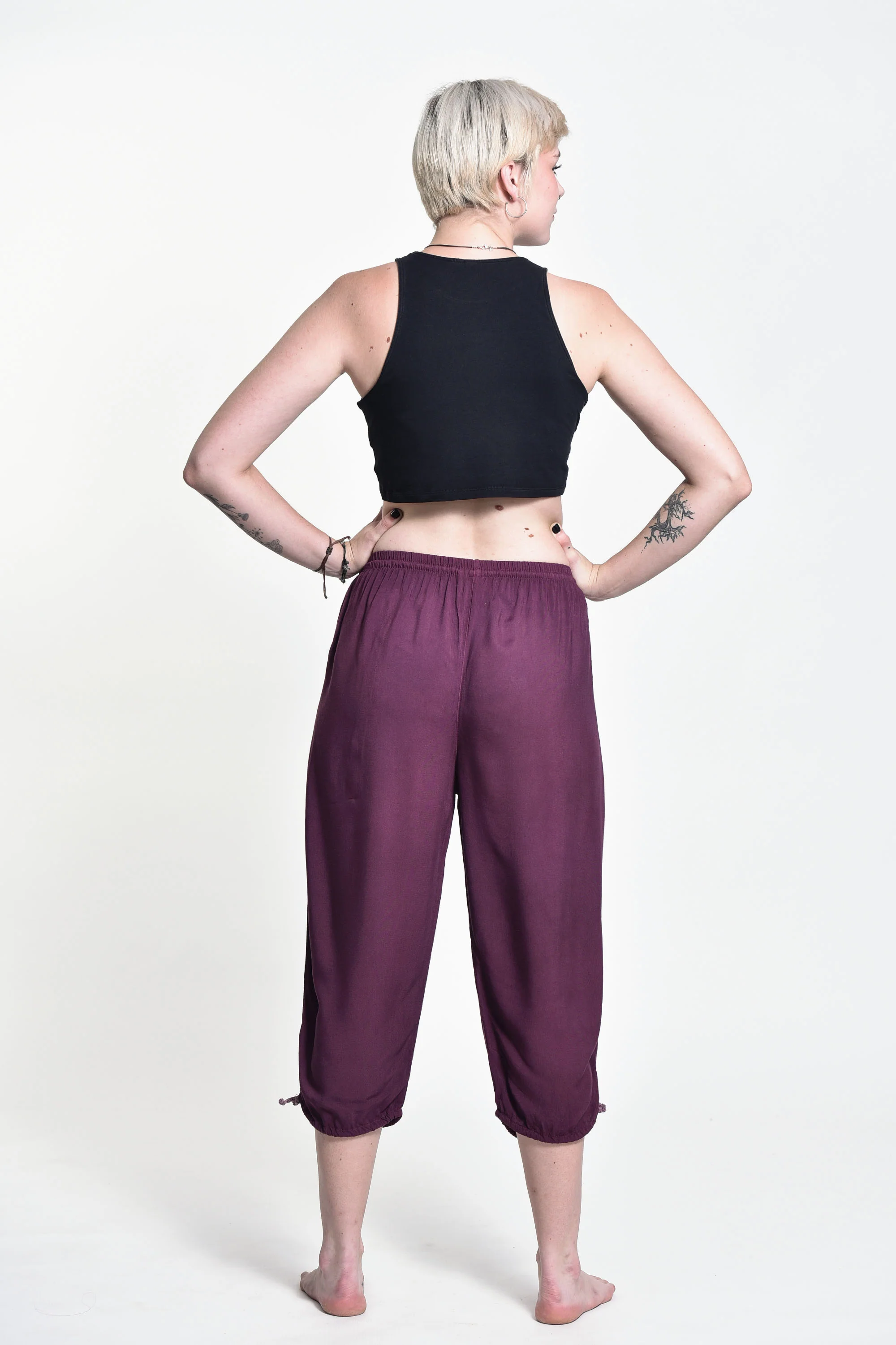 Women's Drawstring Yoga Massage Cropped Pants in Dark Purple - Image 4