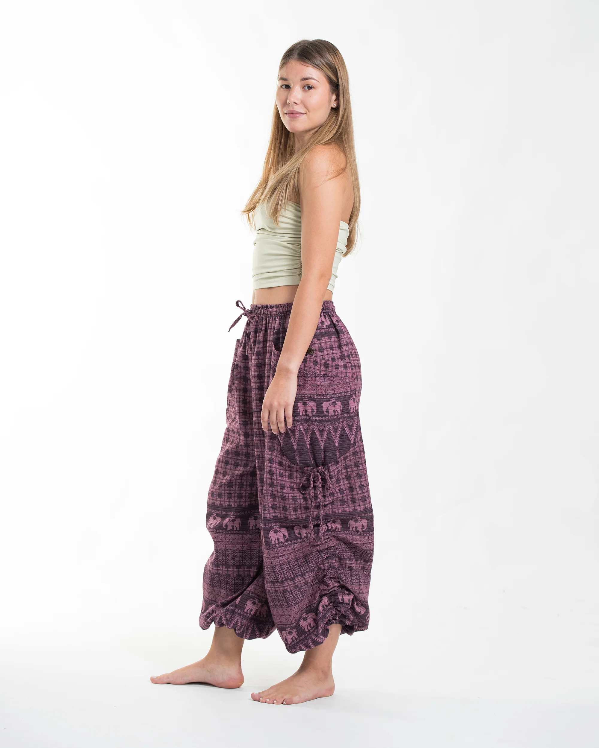 Women's Hill Tribe Cotton Elephant Pants in Purple - Image 3