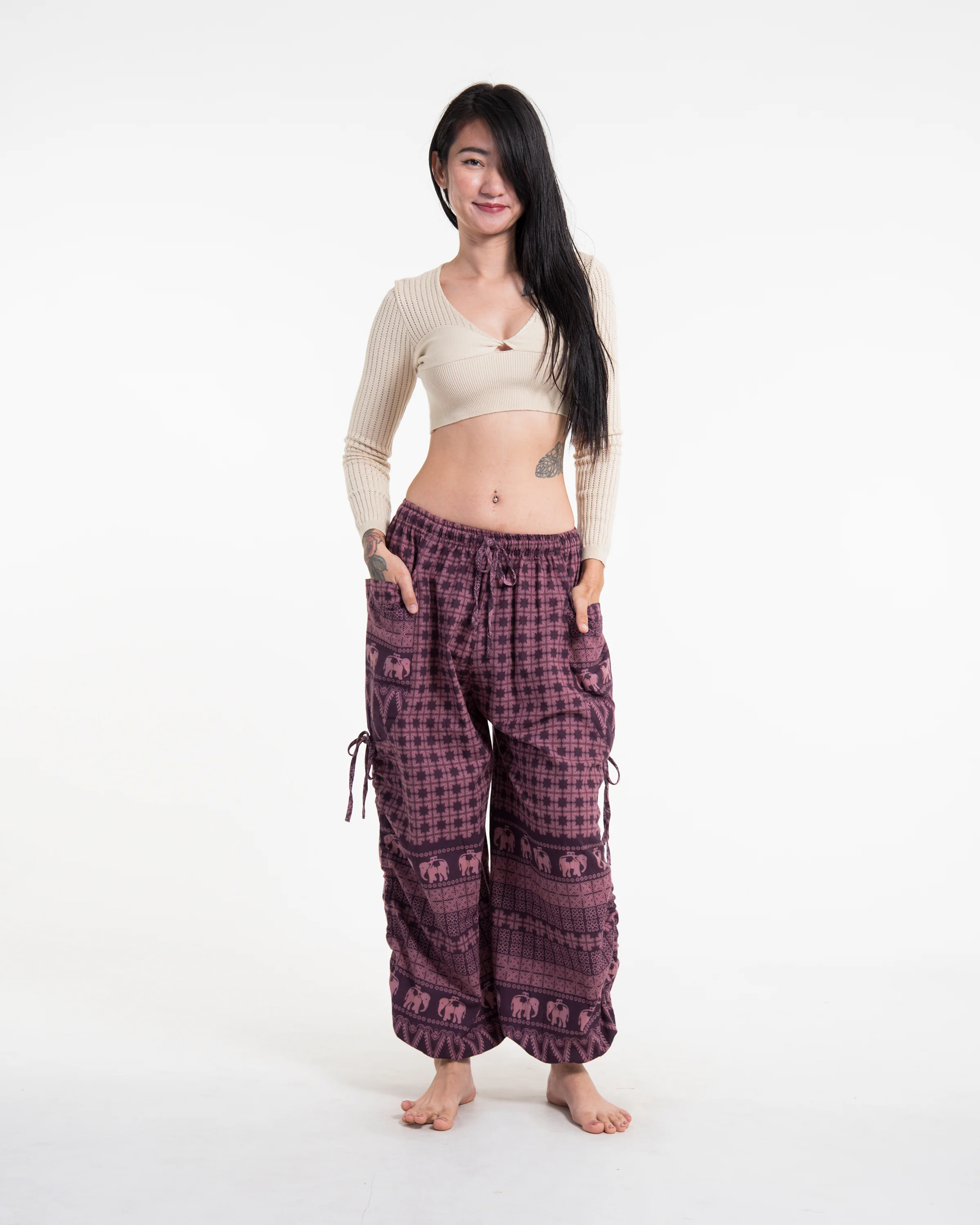 Women's Hill Tribe Cotton Elephant Pants in Purple - Image 5