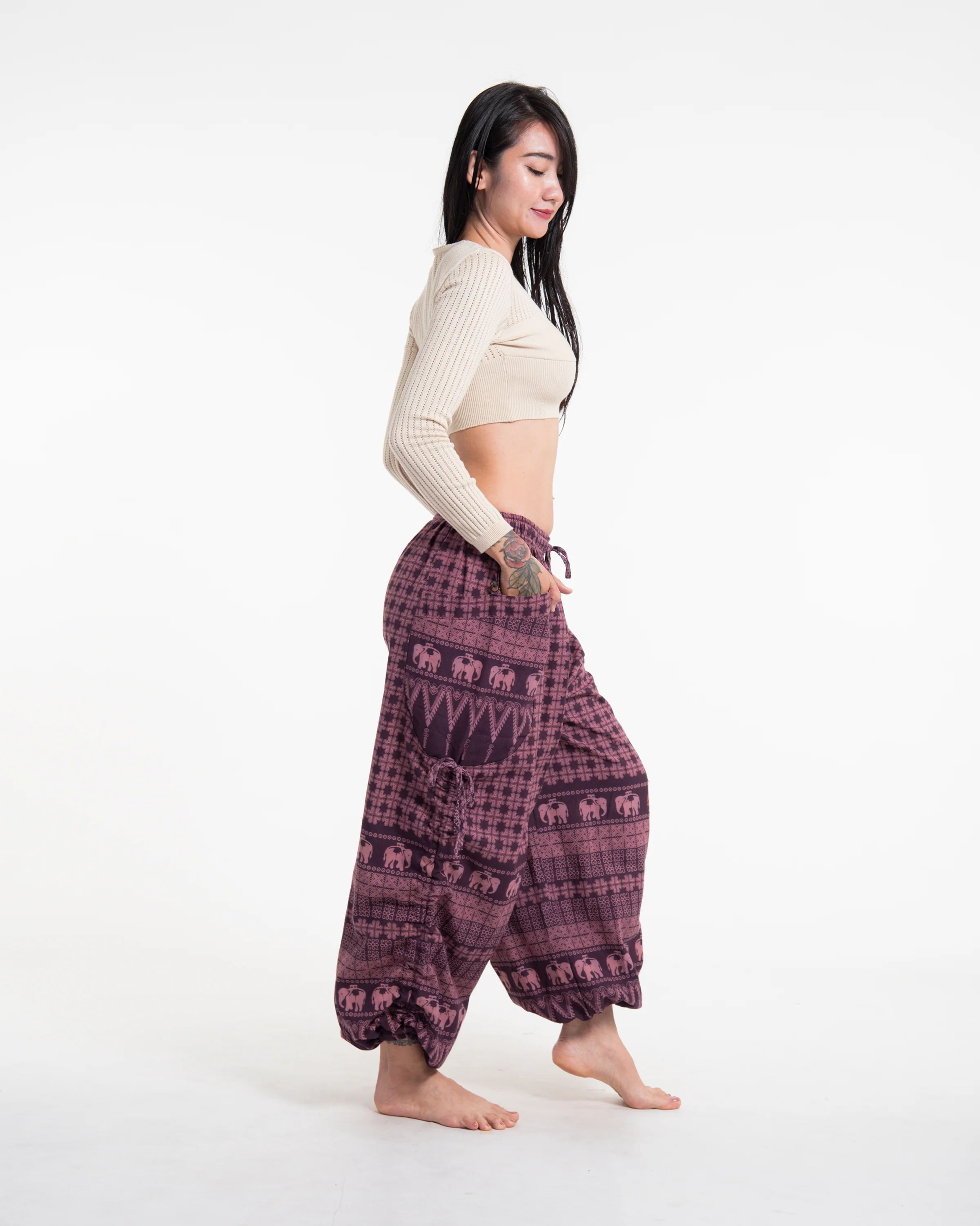 Women's Hill Tribe Cotton Elephant Pants in Purple - Image 7