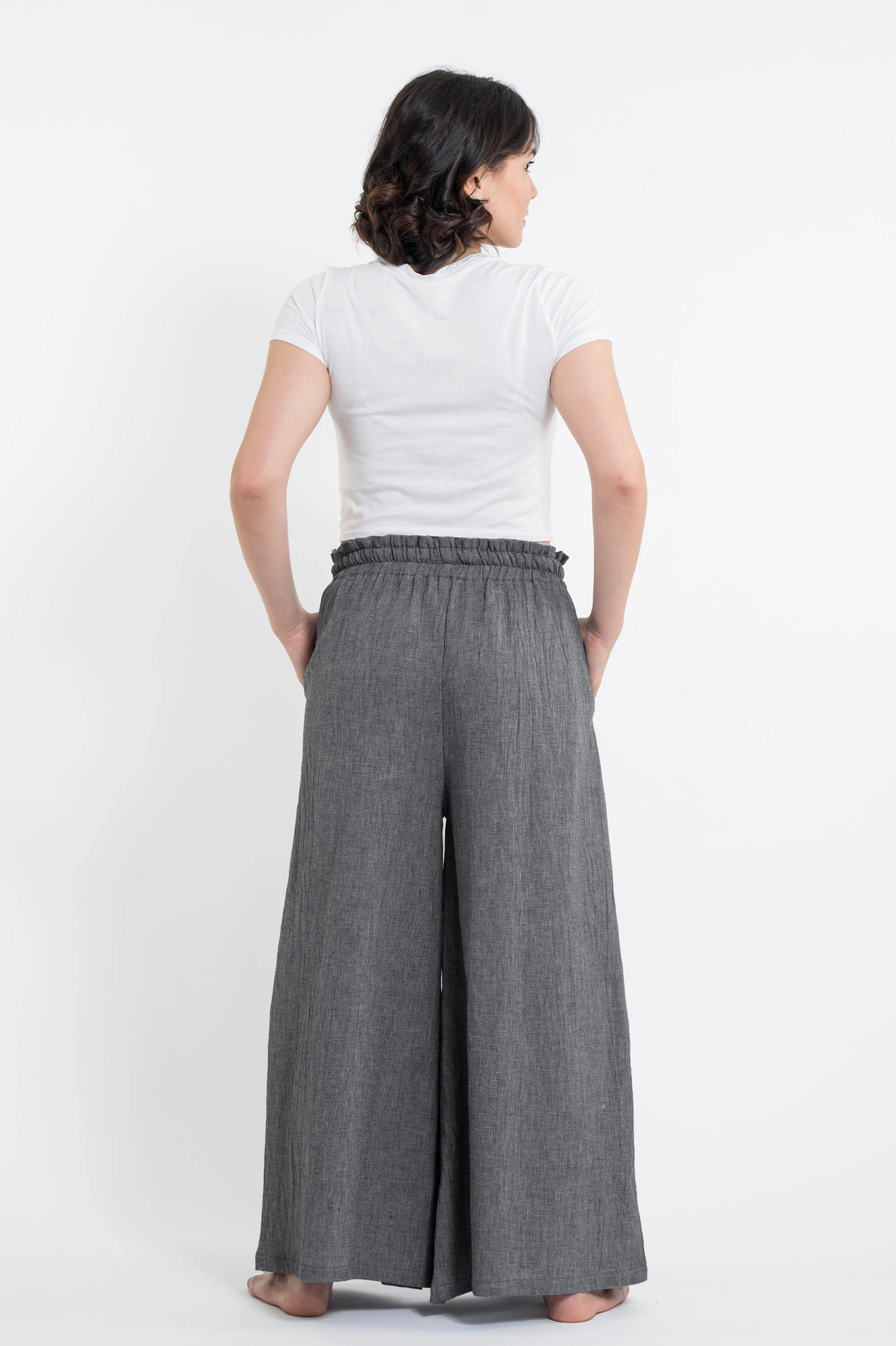 Women's Linen Cotton Blend Palazzo Pants in Black - Image 4