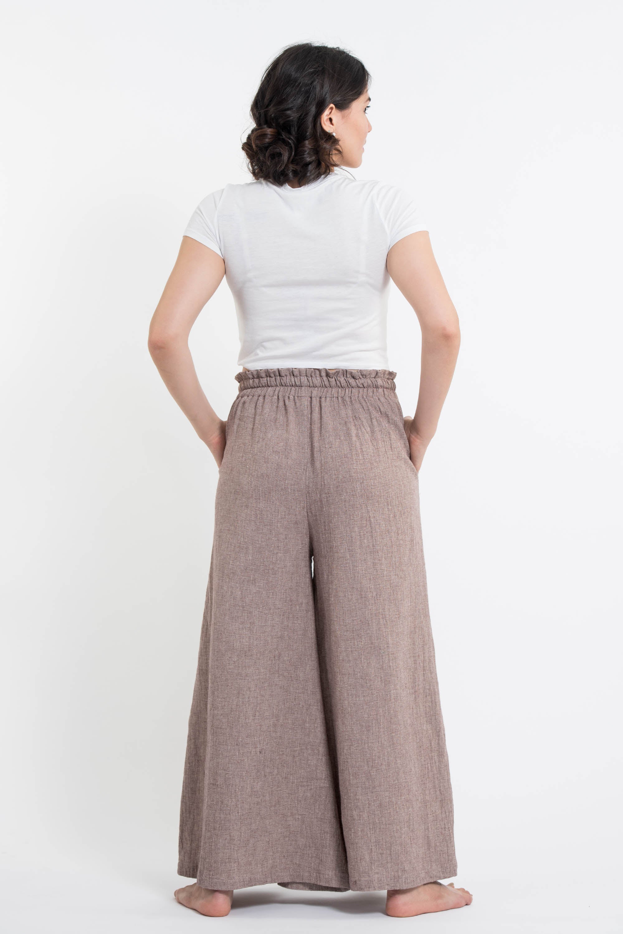 Women's Linen Cotton Blend Palazzo Pants in Brown - Image 4
