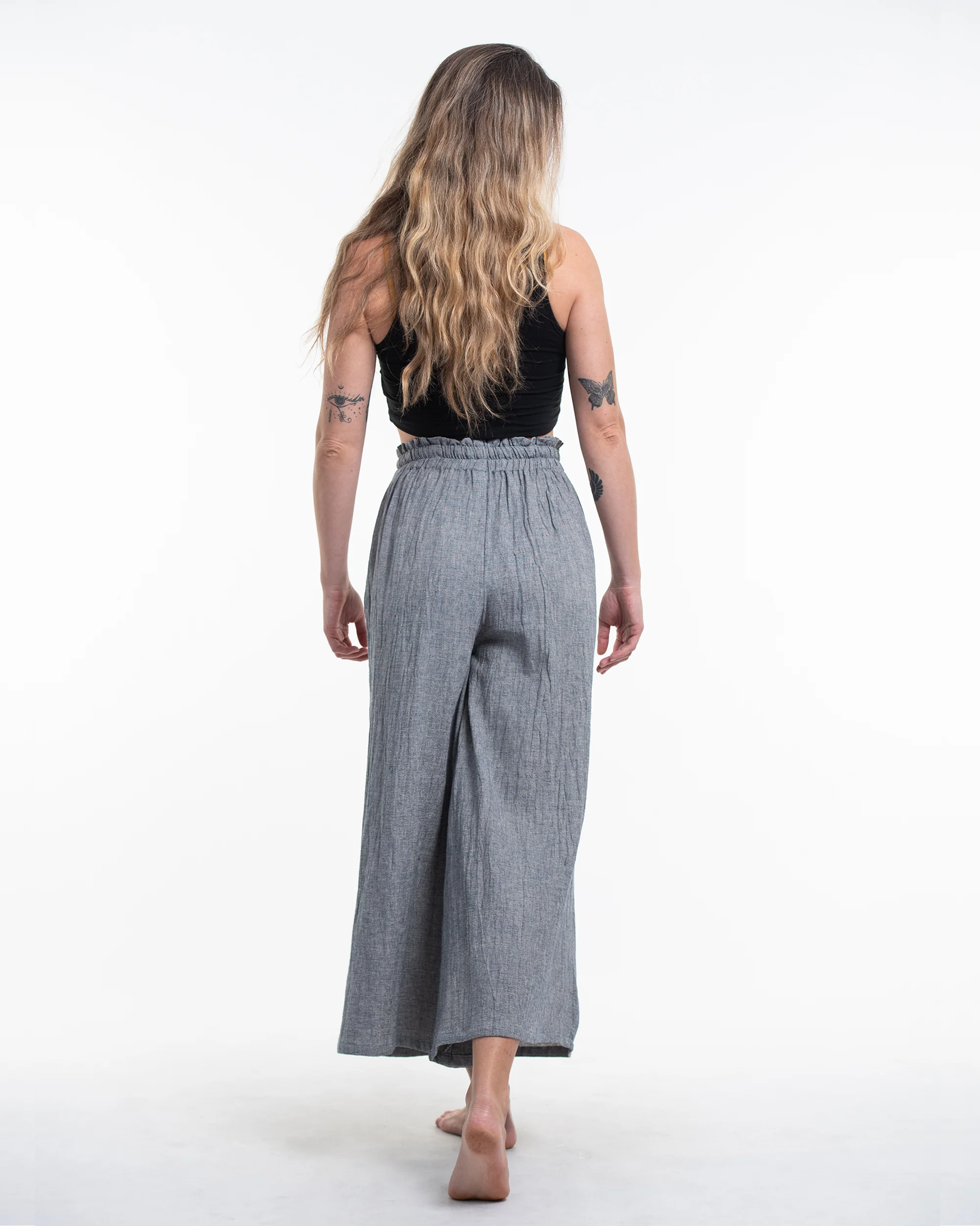 Women's Linen Cotton Blend Palazzo Pants in Navy - Image 4
