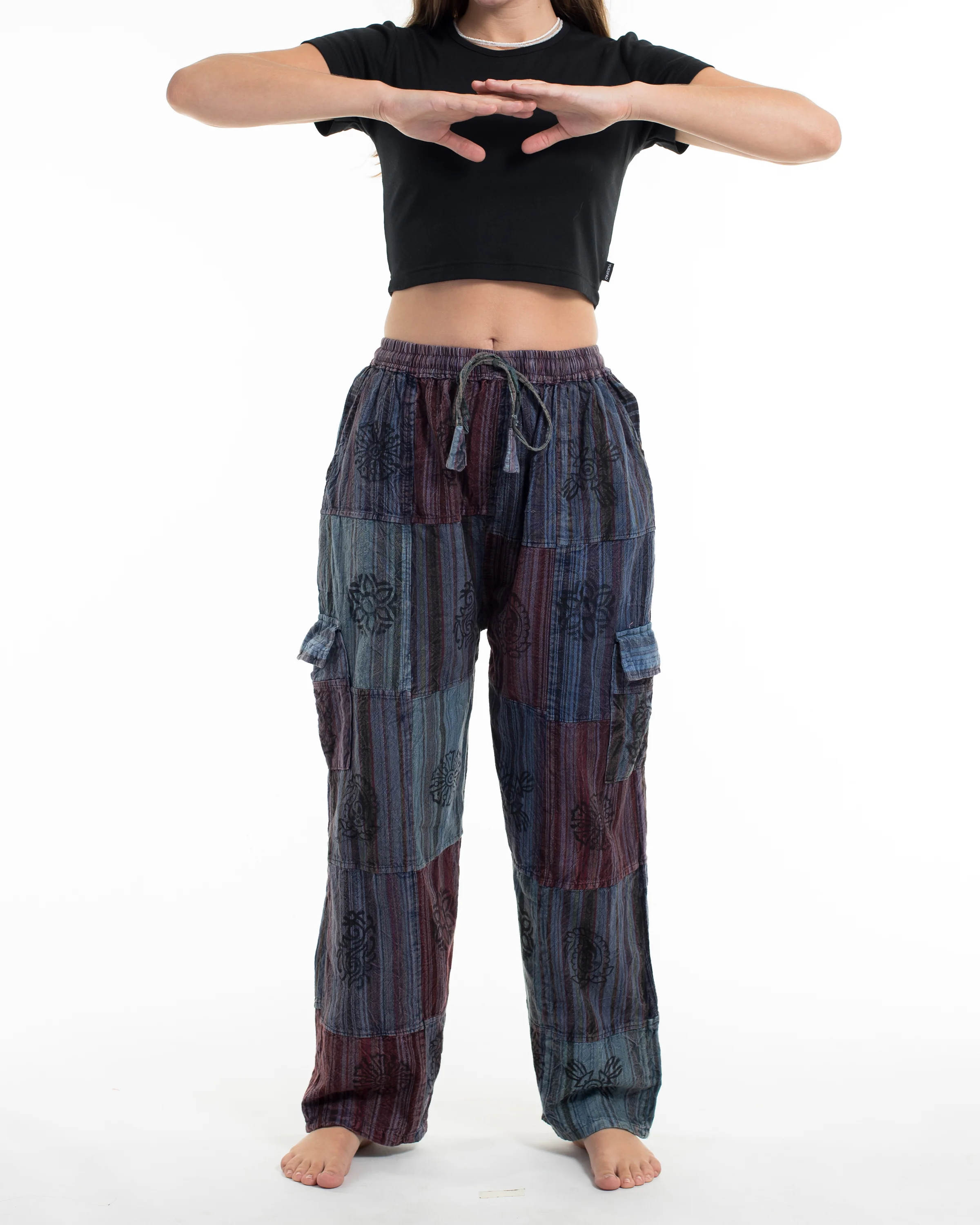 Women's Patchwork Block-Printed Pants in Navy - Image 4
