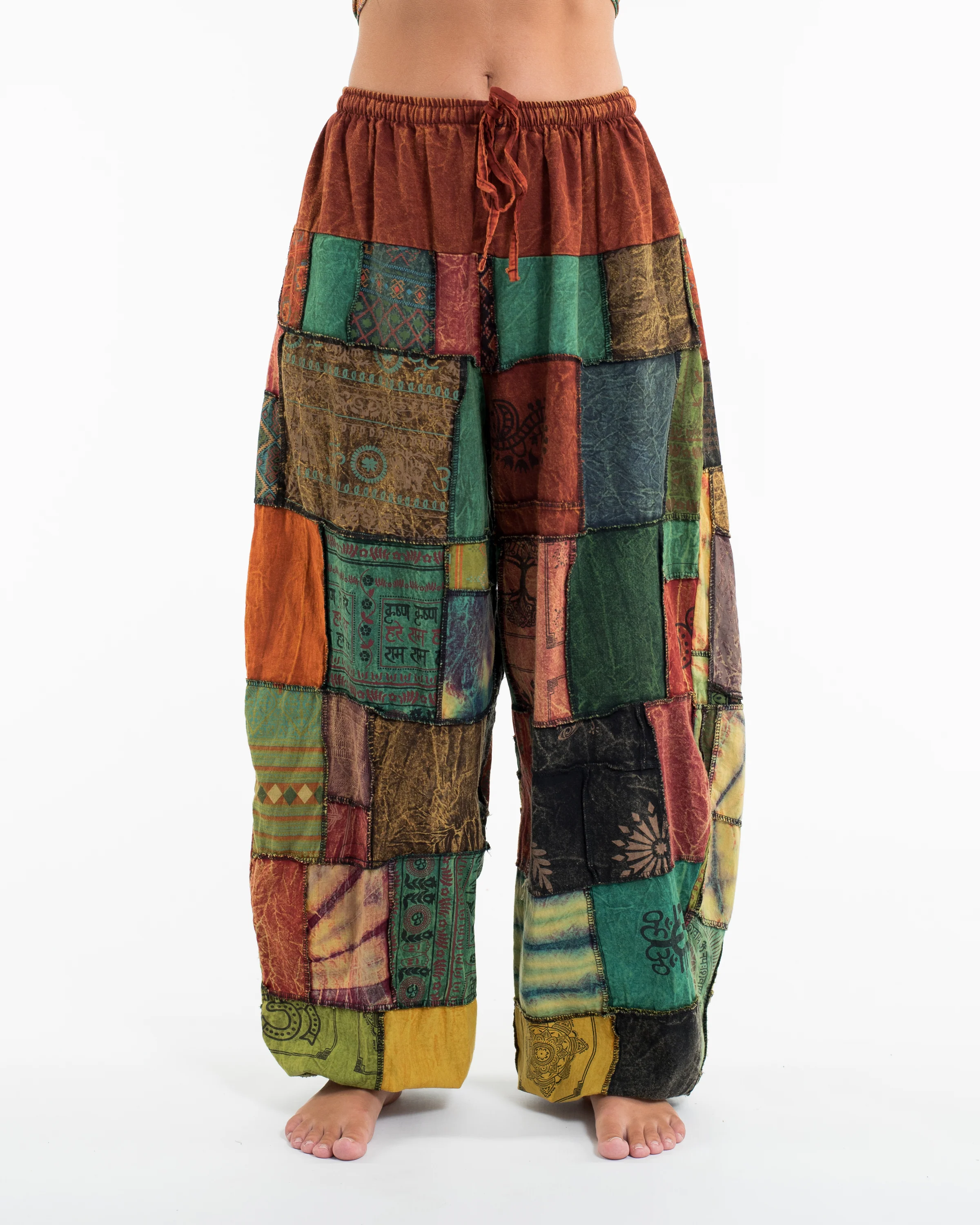 Women's Patchwork Stone Washed Balloon Cotton Pants in Orange - Image 2