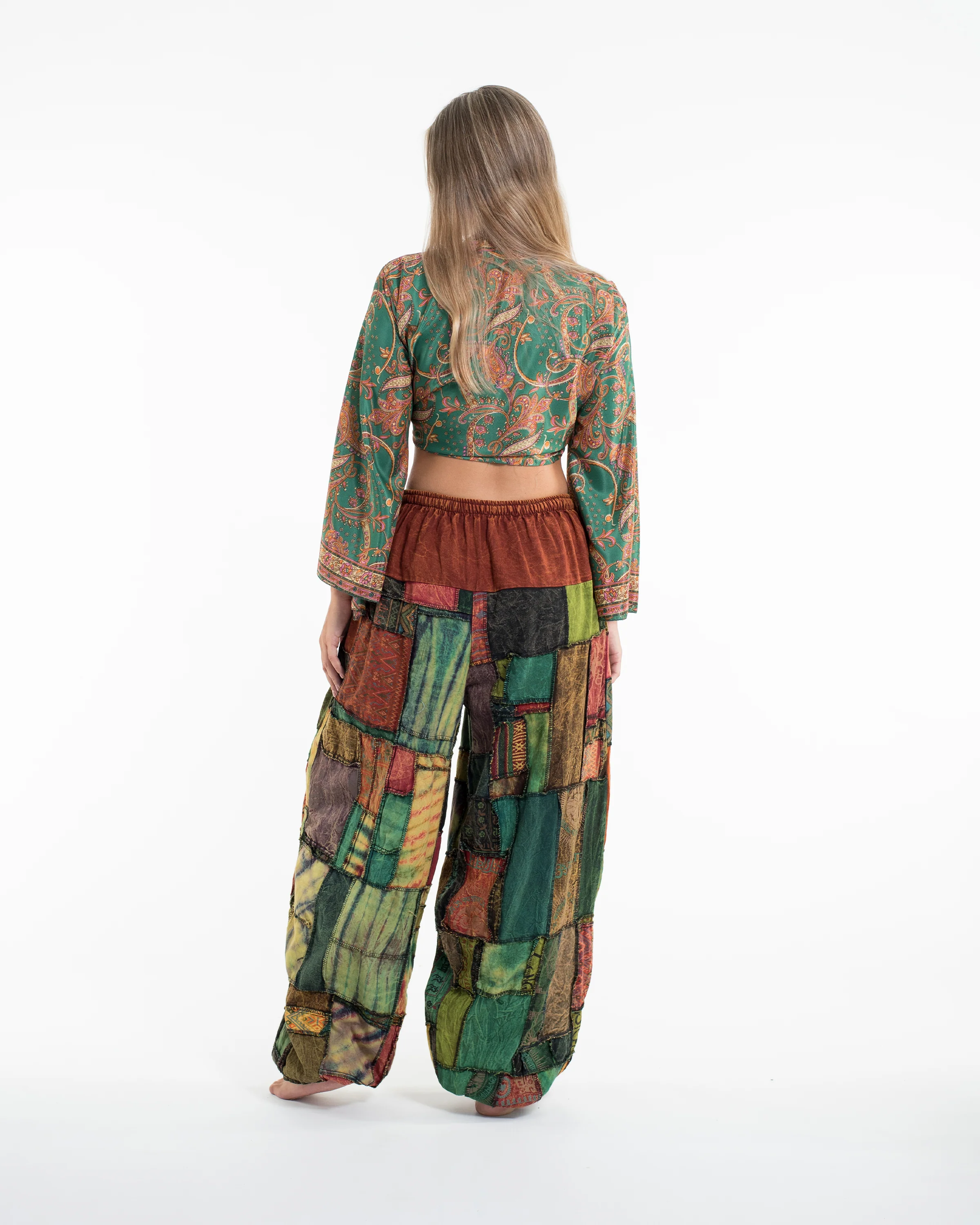 Women's Patchwork Stone Washed Balloon Cotton Pants in Orange - Image 4