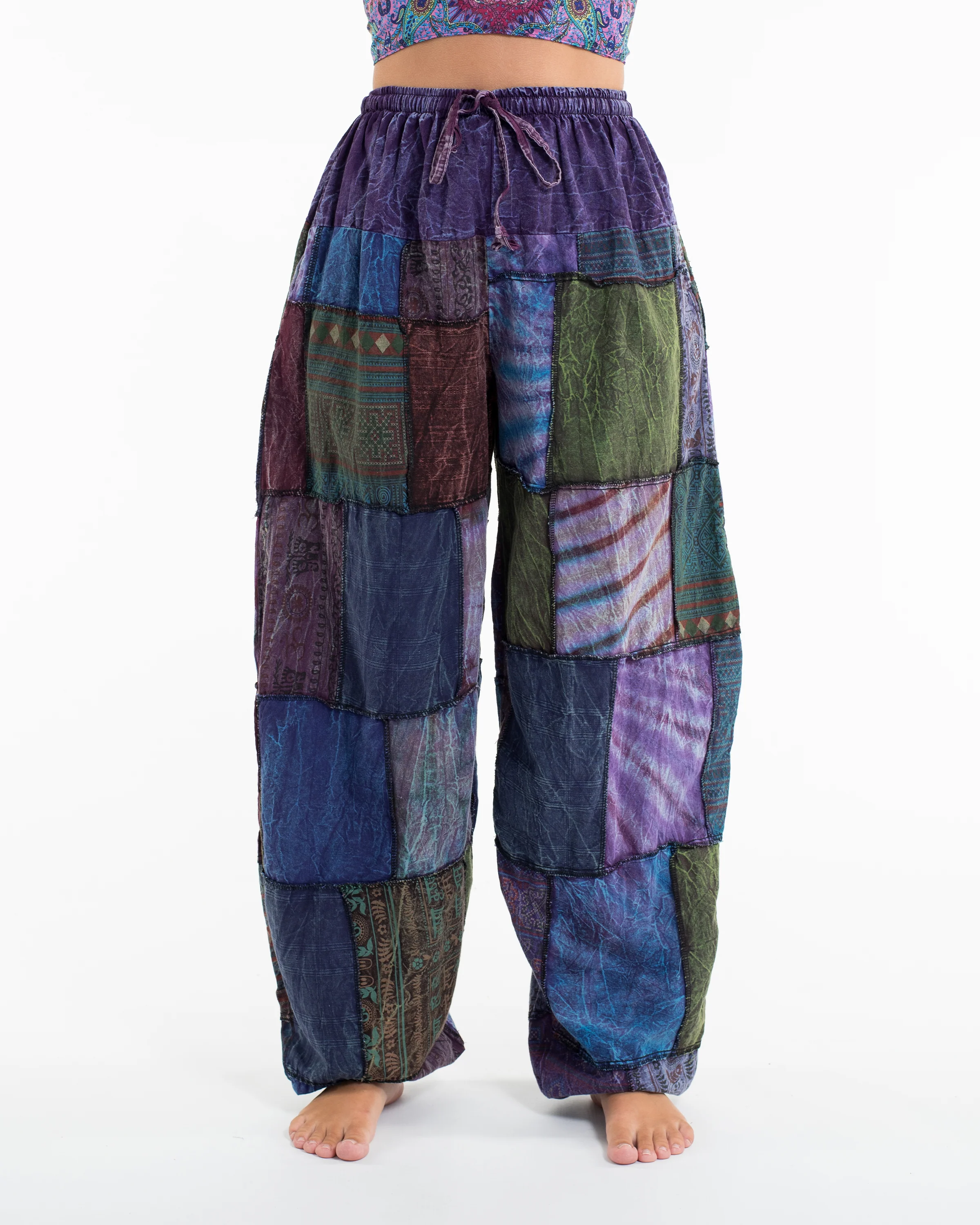 Women's Patchwork Stone Washed Balloon Cotton Pants in Purple - Image 2