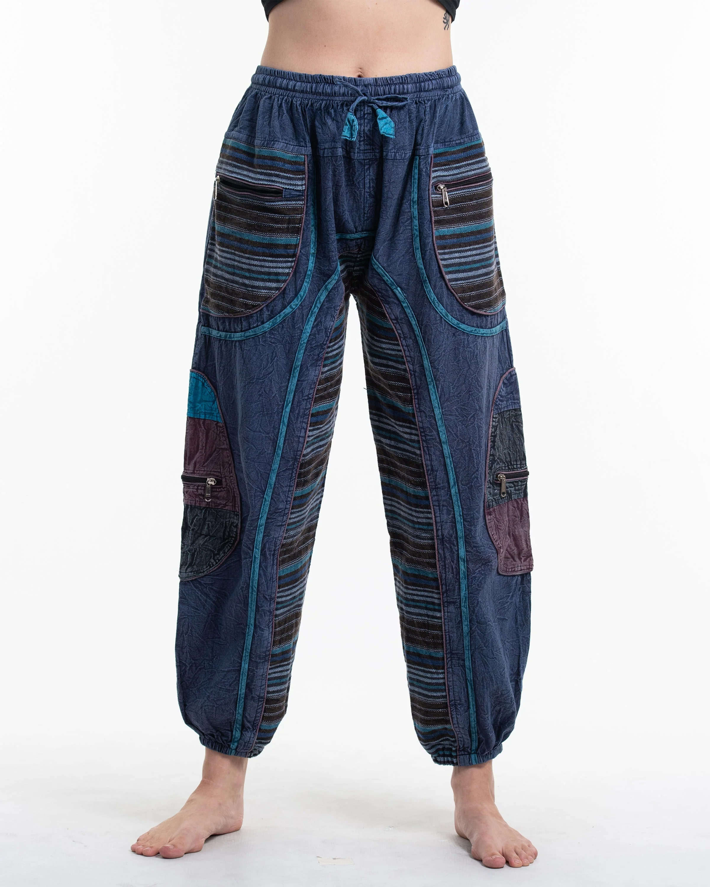 Women's Patchwork Stone Washed Cargo Cotton Pants in Navy 06 - Image 2