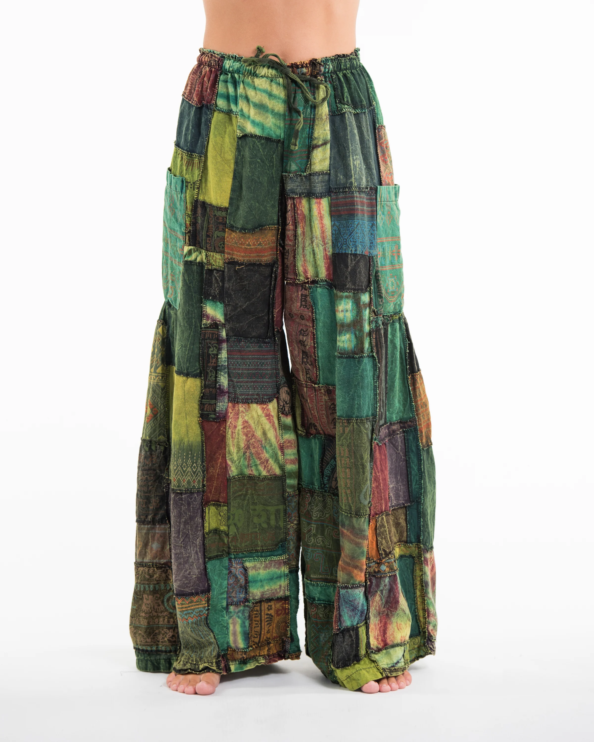Women's Patchwork Stone Washed Wide Leg Cotton Pants in Dawn - Image 2