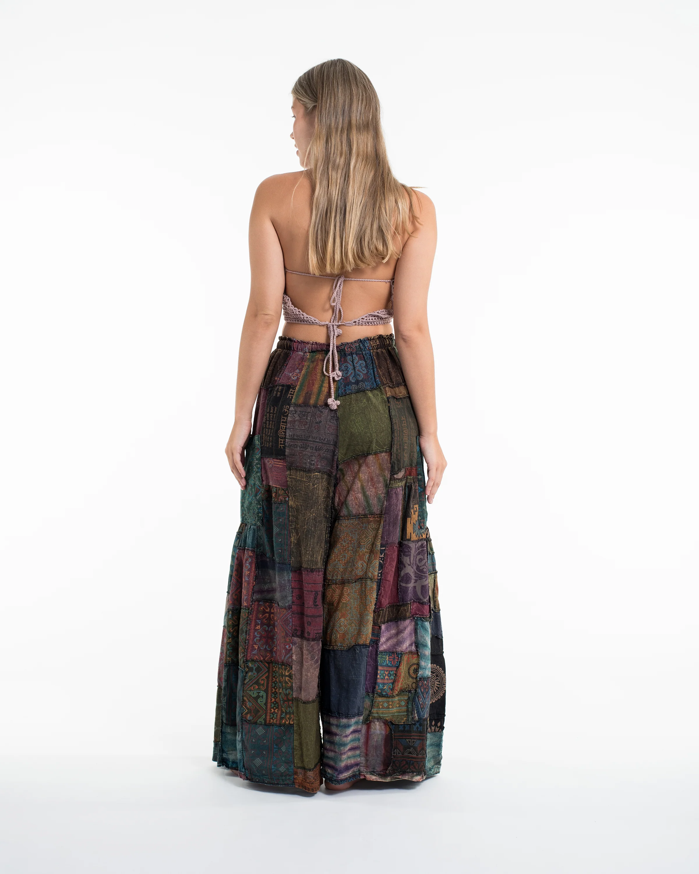 Women's Patchwork Stone Washed Wide Leg Cotton Pants in Dusk - Image 7