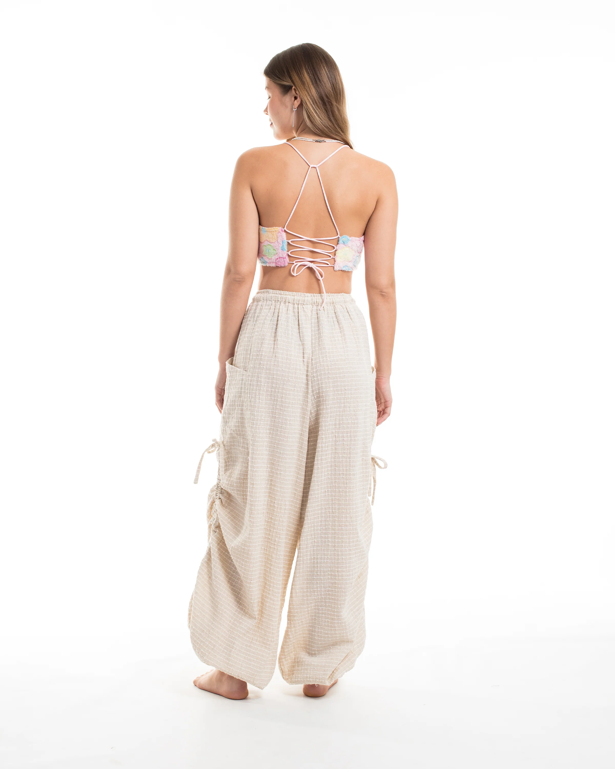Women's Ribbed Linen Cotton Blend Pants in Natural - Image 4