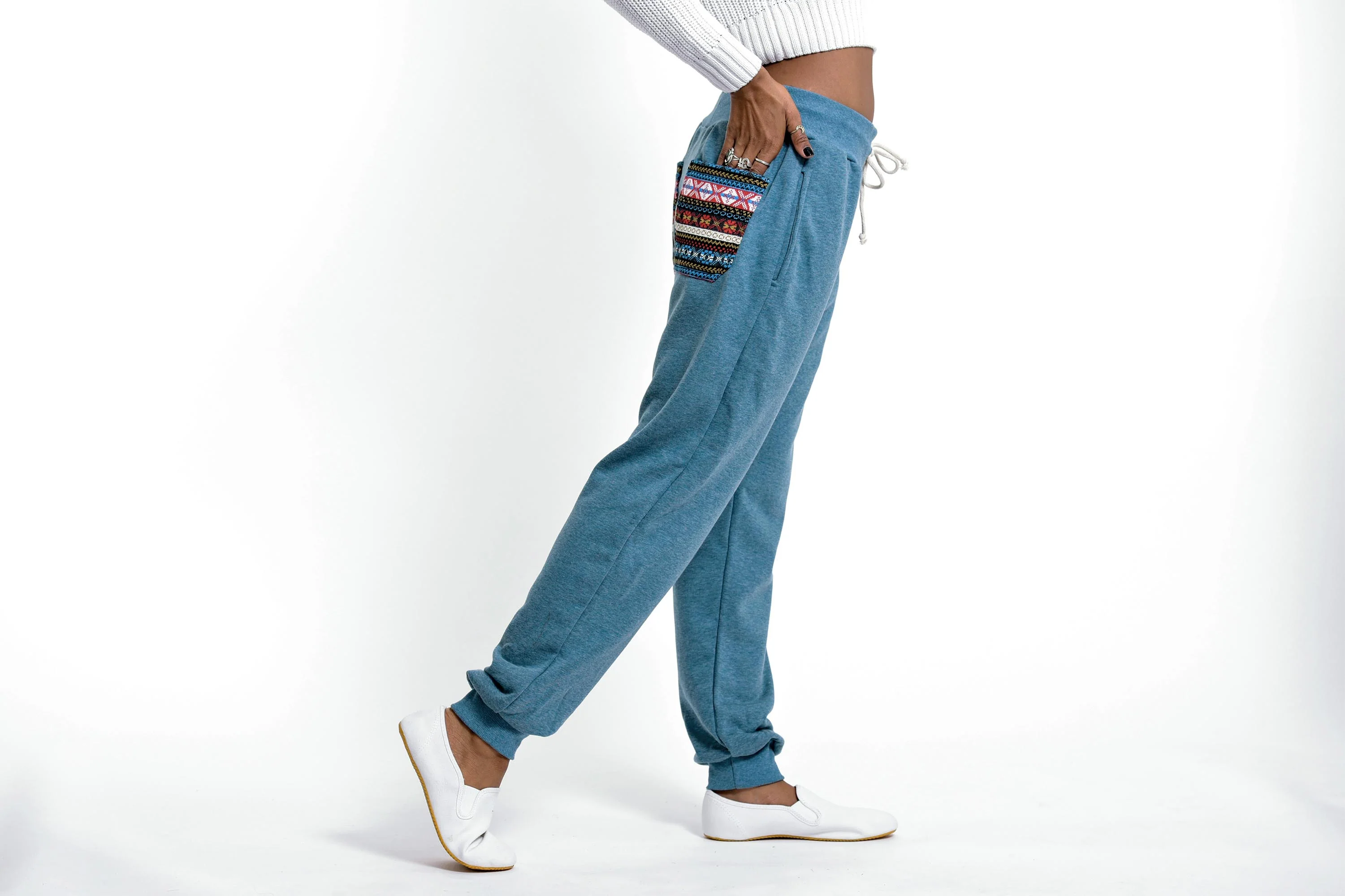 Women's Terry Pants with Aztec Pockets in Blue (Size S - XL ) - Image 3