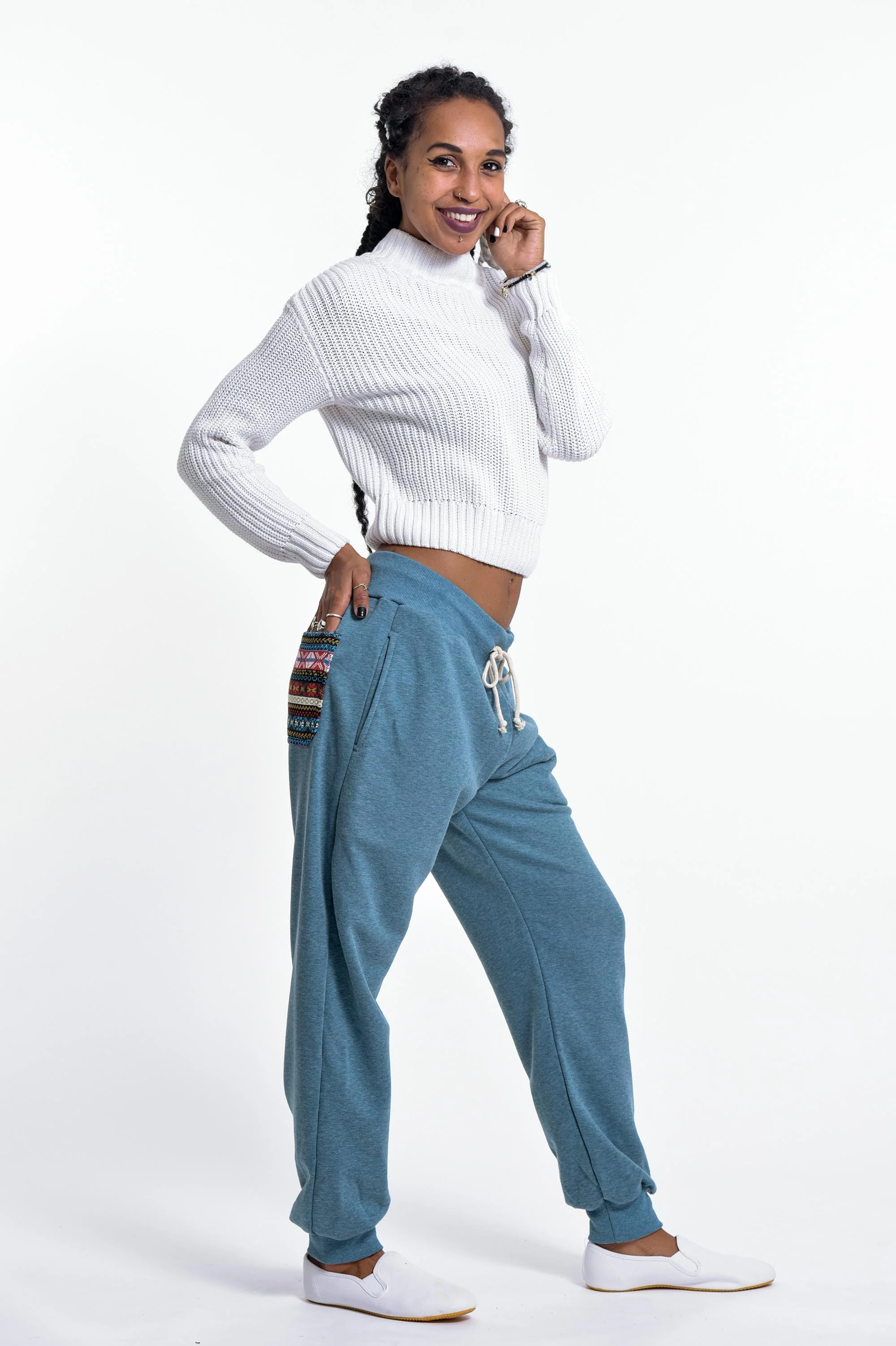 Women's Terry Pants with Aztec Pockets in Blue (Size S - XL ) - Image 6