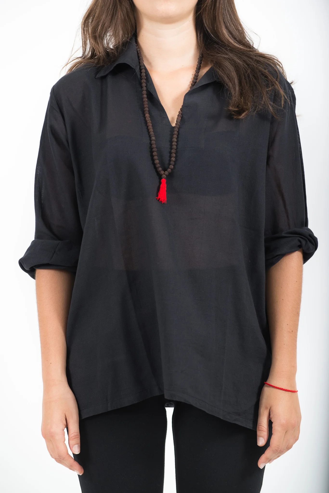 Womens Yoga Shirts Collar V Neck in Black - Image 2