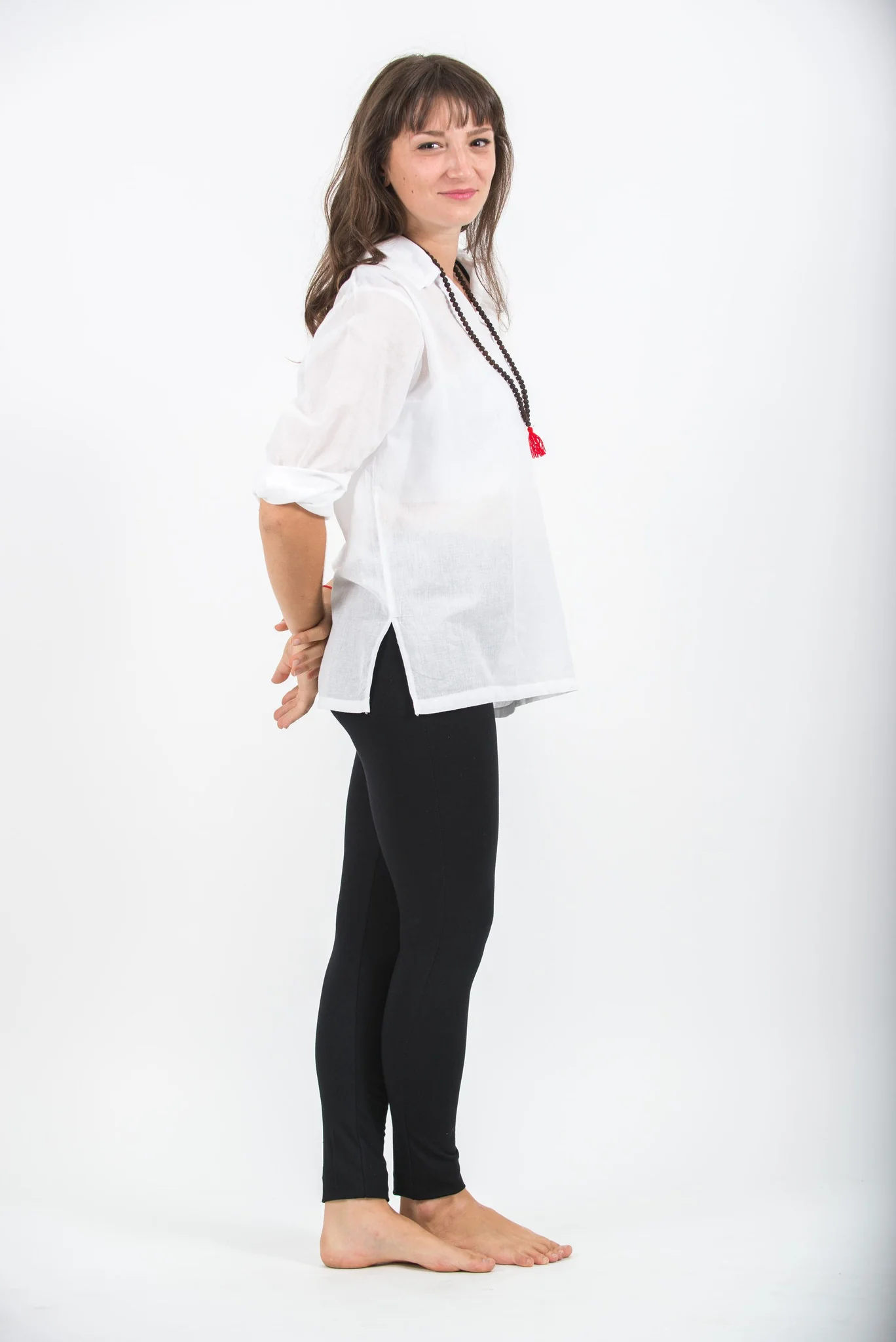 Womens Yoga Shirts Collar V Neck in White - Image 3