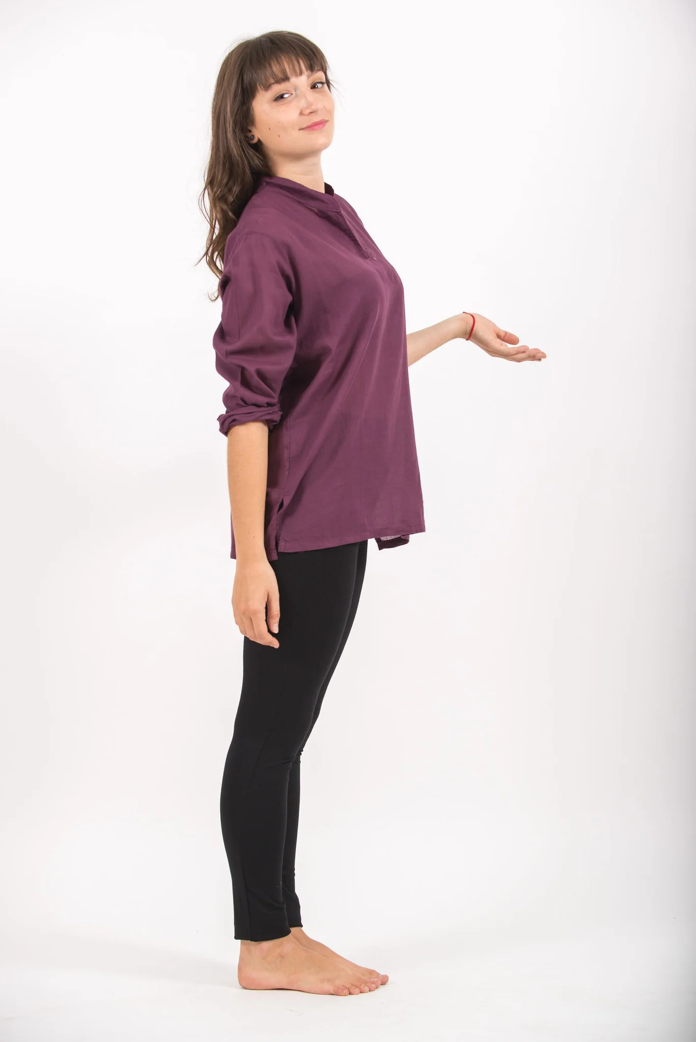 Womens Yoga Shirts Nehru Collared in Purple - Image 3