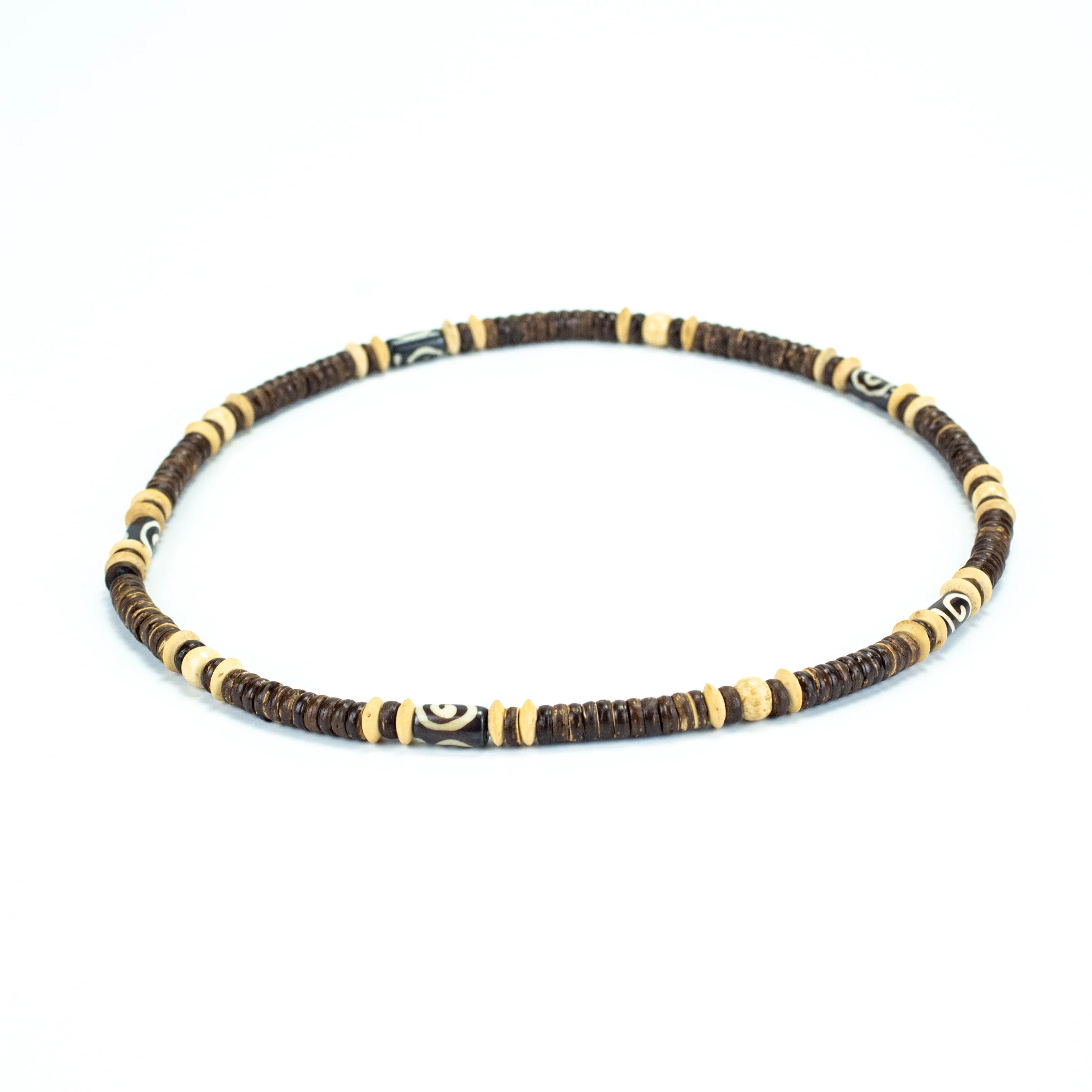 Wooden Bead and Swirl Stone Charm Necklace - Image 2